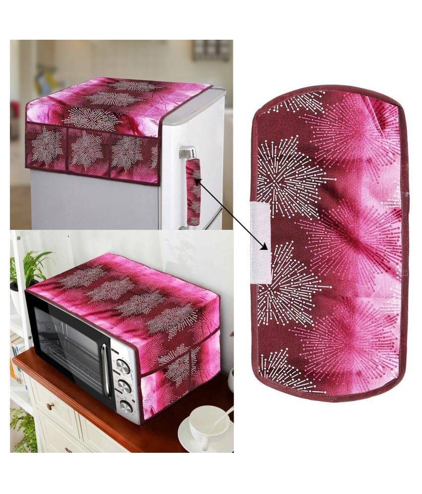 E-Retailer Set of 3 Polyester Pink Fridge Top Cover E-Retailer Set of 3 Polyester Pink Fridge Top Cover