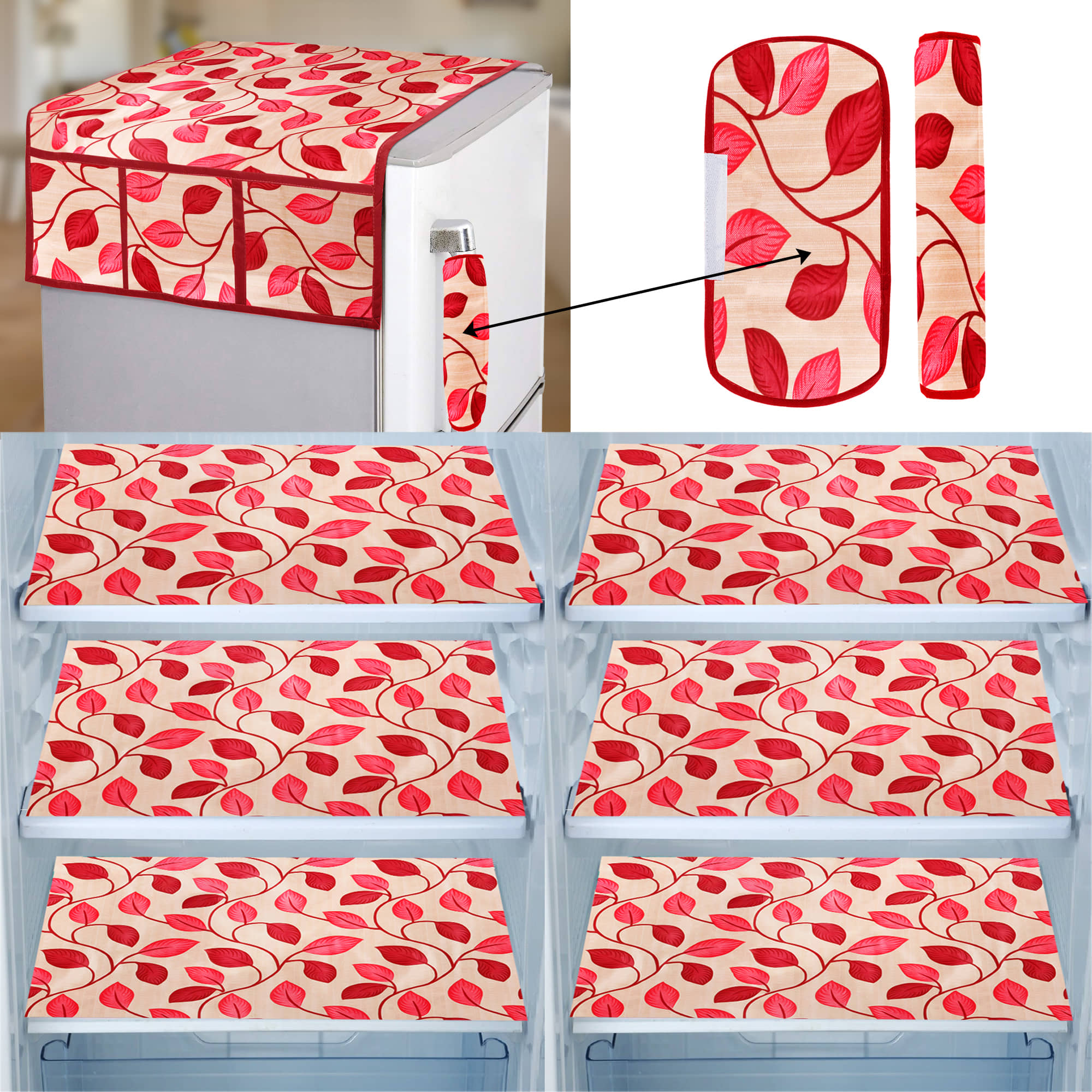 E-Retailer Set of 9 PVC Red Fridge Top Cover