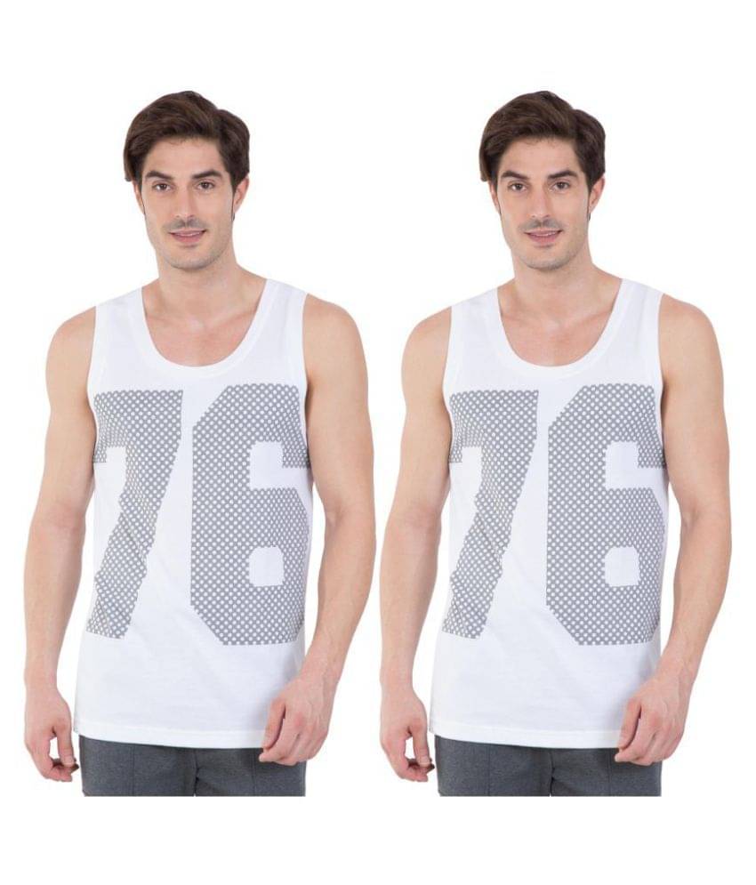     			Jockey White Sleeveless Vests Pack of 2