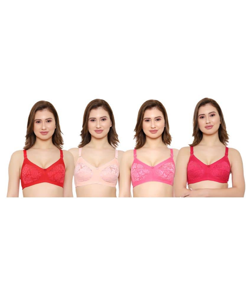 KYODO Pack of 4 Poly Cotton Non Padded Women's Everyday Bra ( Multi Color )