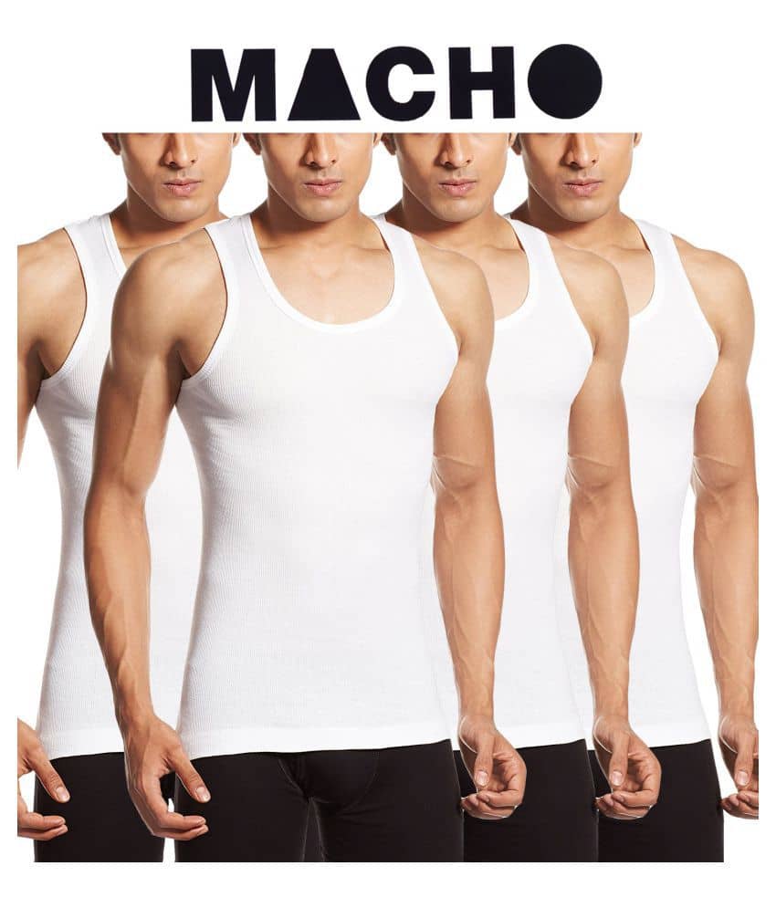 Macho White Half Sleeve Vests Pack of 4 - Nightwear & Loungewear | Buy online on ZillyBuy