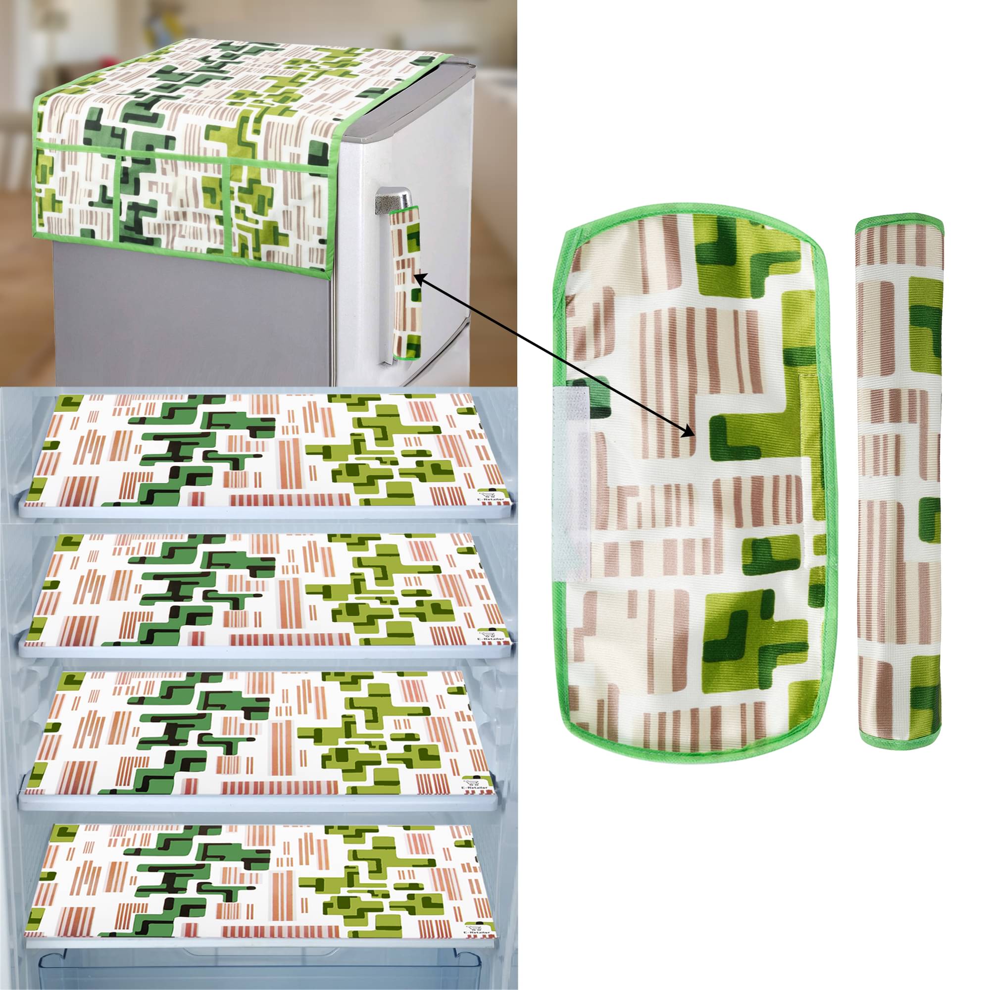 E-Retailer Set of 7 PVC Green Fridge Top Cover E-Retailer Set of 7 PVC Green Fridge Top Cover