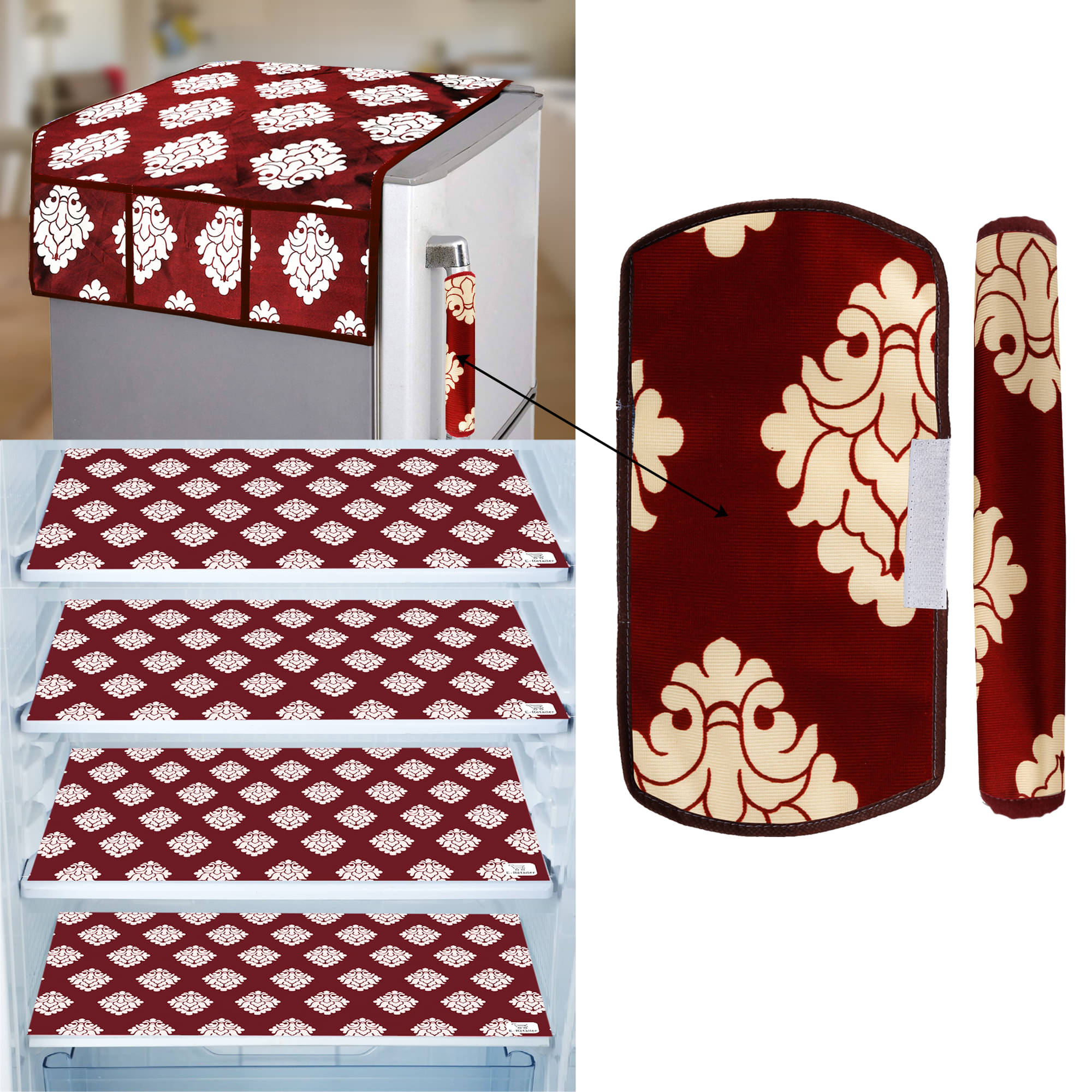 E-Retailer Set of 7 PVC Maroon Fridge Top Cover E-Retailer Set of 7 PVC Maroon Fridge Top Cover