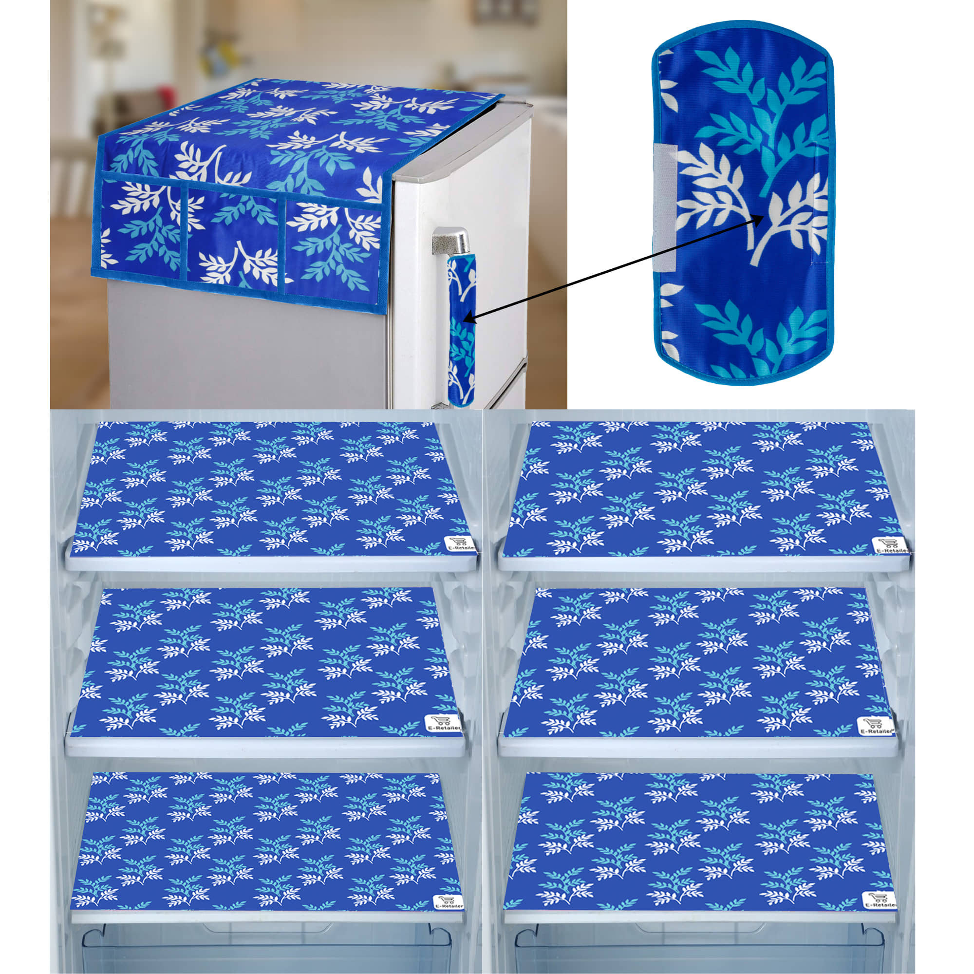 E-Retailer Set of 8 PVC Blue Fridge Top Cover