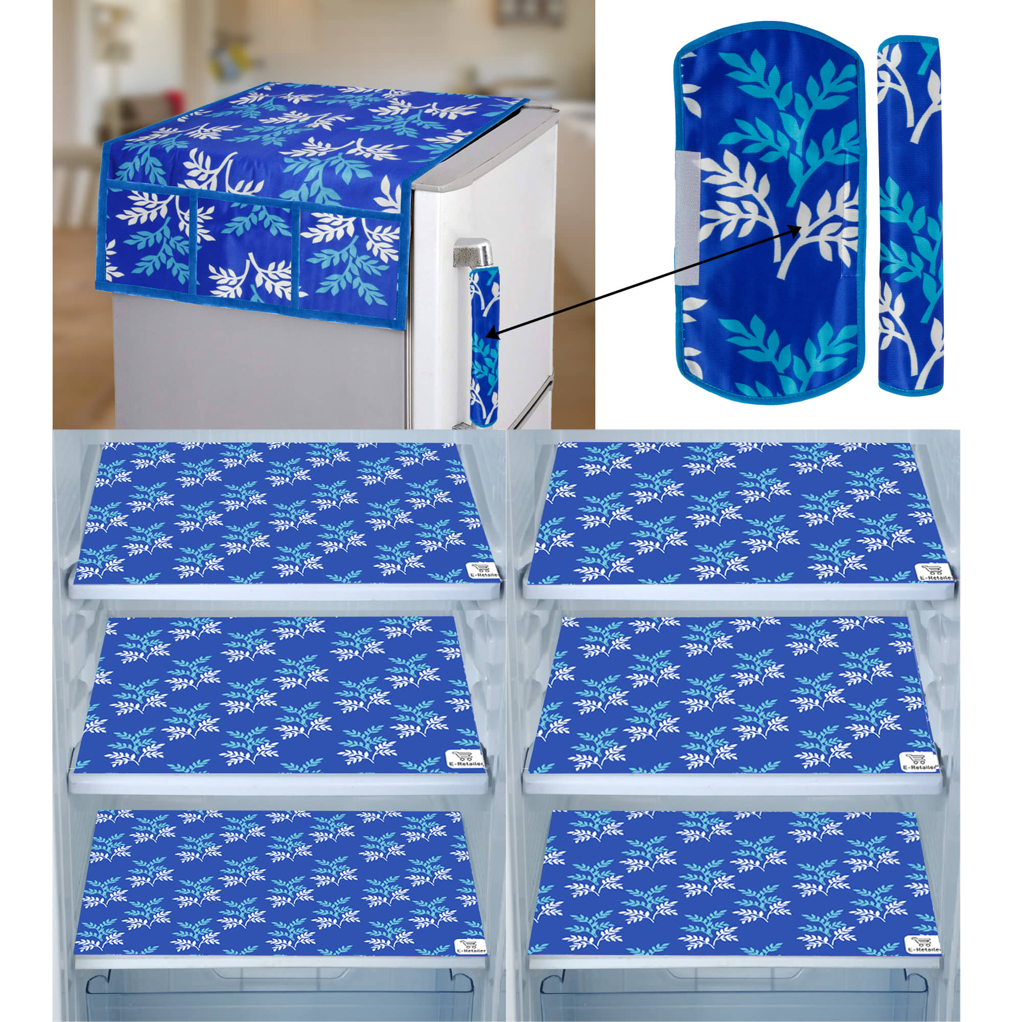 E-Retailer Set of 9 PVC Blue Fridge Top Cover
