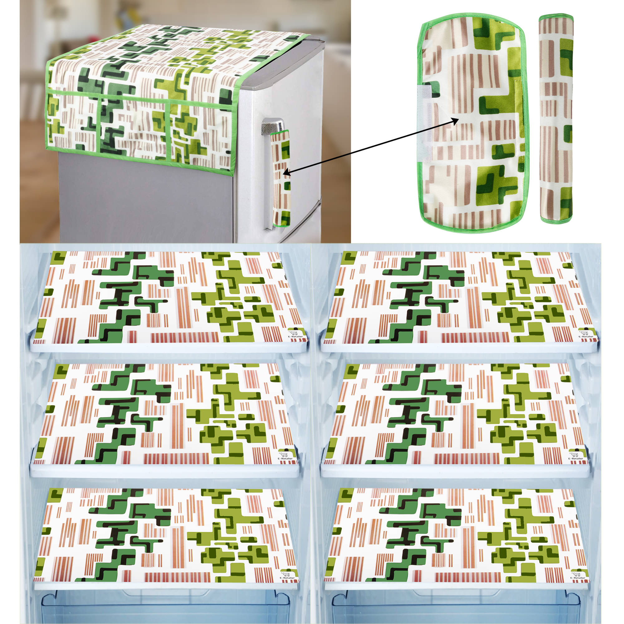     			E-Retailer Set of 9 PVC Green Fridge Top Cover