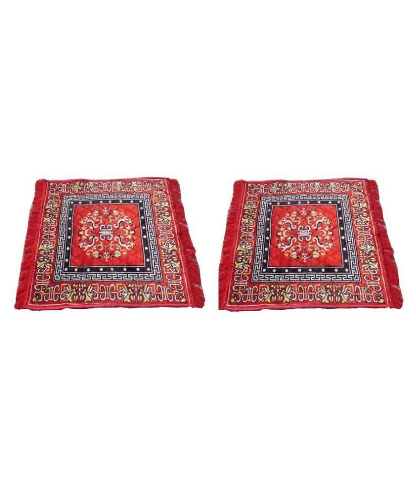 Combo Red Pooja Asan Velvet Prayer Mat Mat/Meditation Mat/Multipurpose Velvet Rug Mat (Size: 18x20 in) Pack of 2