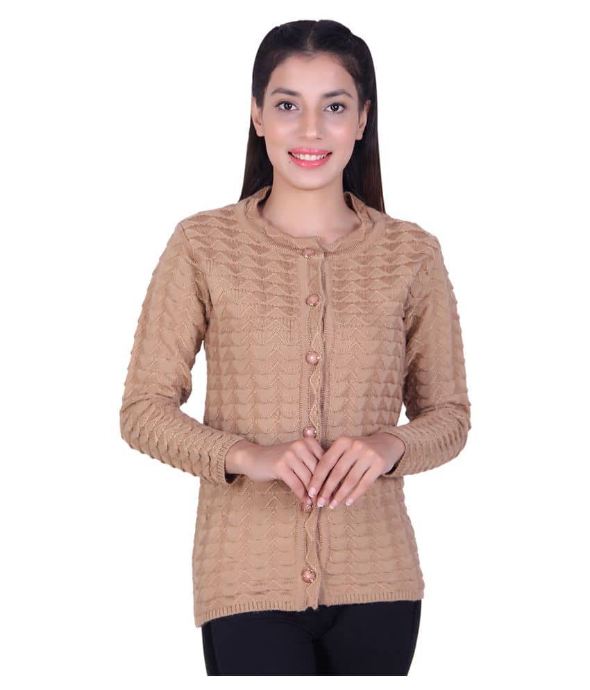 Ogarti Women Acrylic Round Neck Cardigan ( Beige )