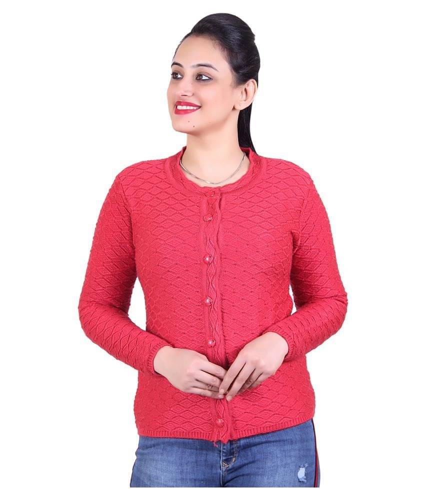     			Ogarti Women Acrylic Round Neck Cardigan ( Rust )