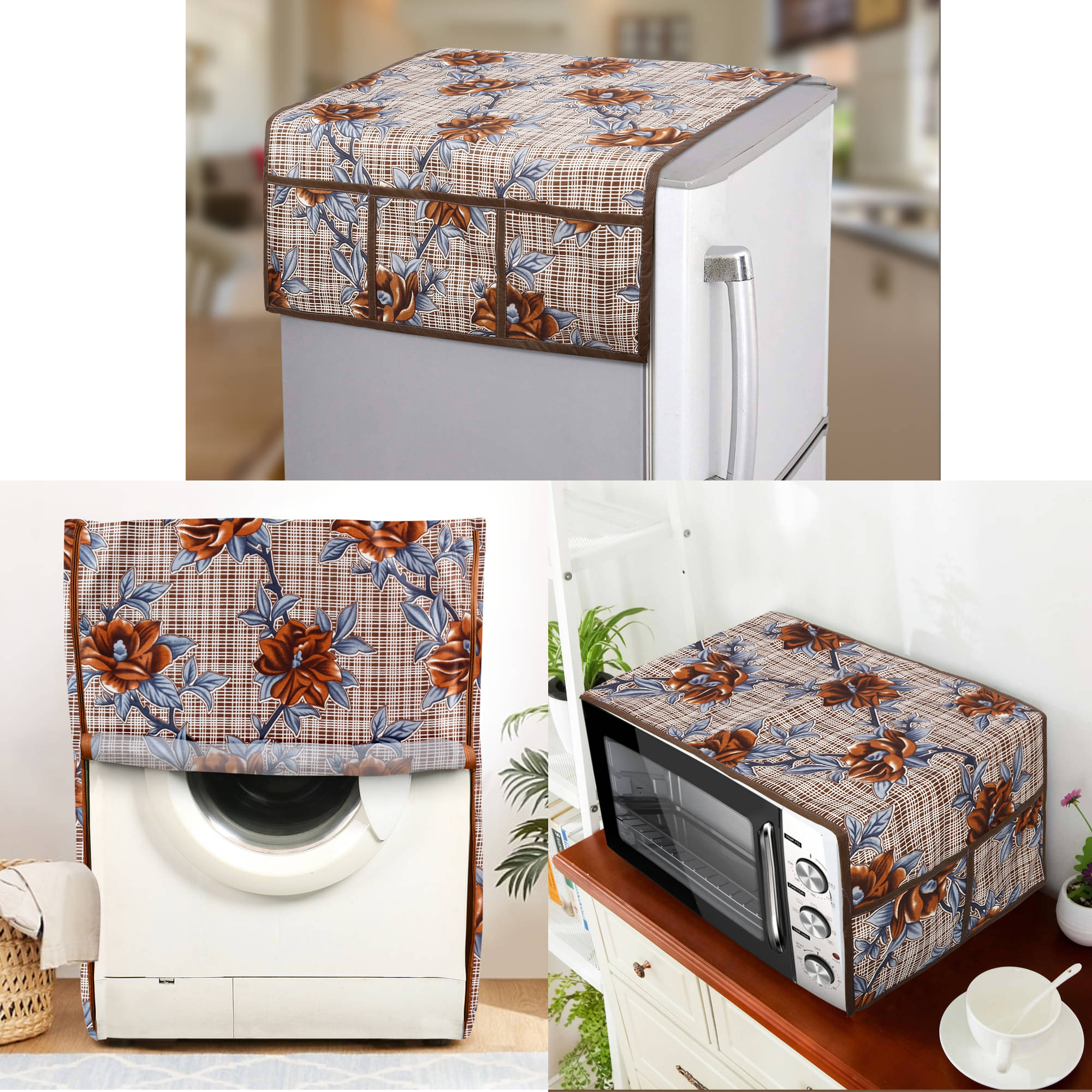     			E-Retailer Set of 3 Polyester Brown Fridge Top Cover