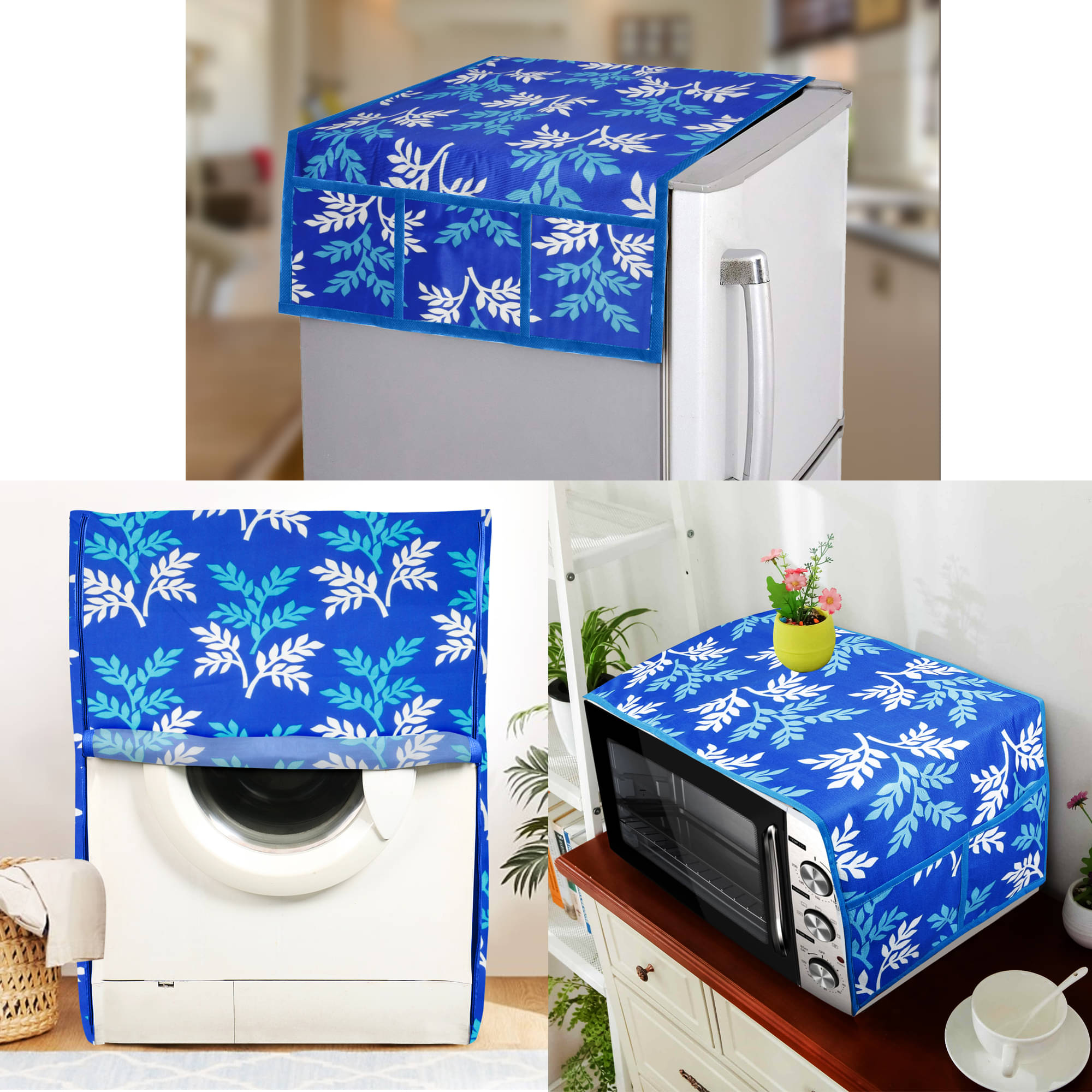 E-Retailer Set of 3 Polyester Blue Fridge Top Cover E-Retailer Set of 3 Polyester Blue Fridge Top Cover