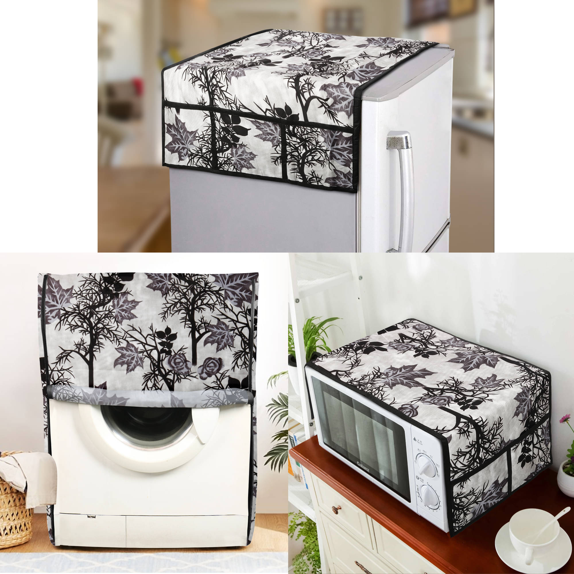 E-Retailer Set of 3 Polyester Black Fridge Top Cover E-Retailer Set of 3 Polyester Black Fridge Top Cover