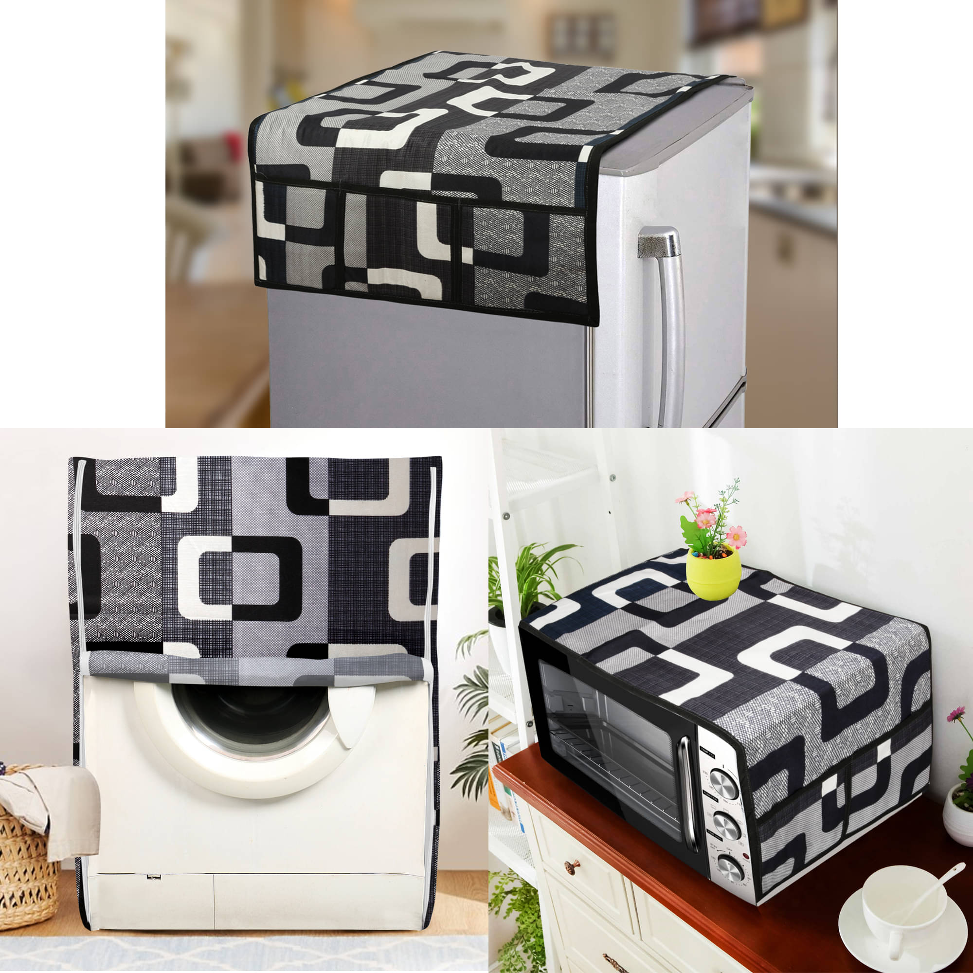 E-Retailer Set of 3 Polyester Black Fridge Top Cover     			E-Retailer Set of 3 Polyester Black Fridge Top Cover