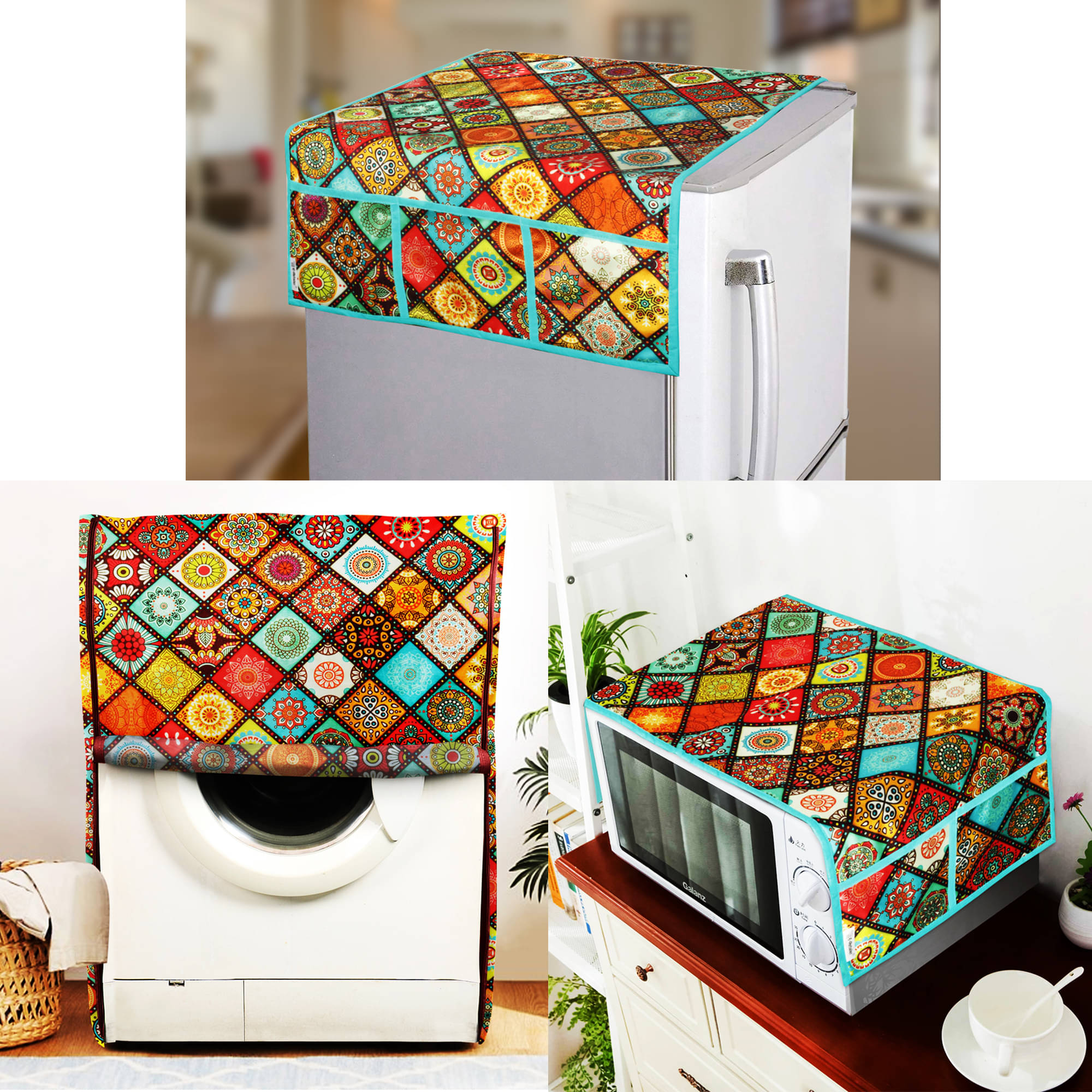 E-Retailer Set of 3 Polyester Multi Fridge Top Cover E-Retailer Set of 3 Polyester Multi Fridge Top Cover