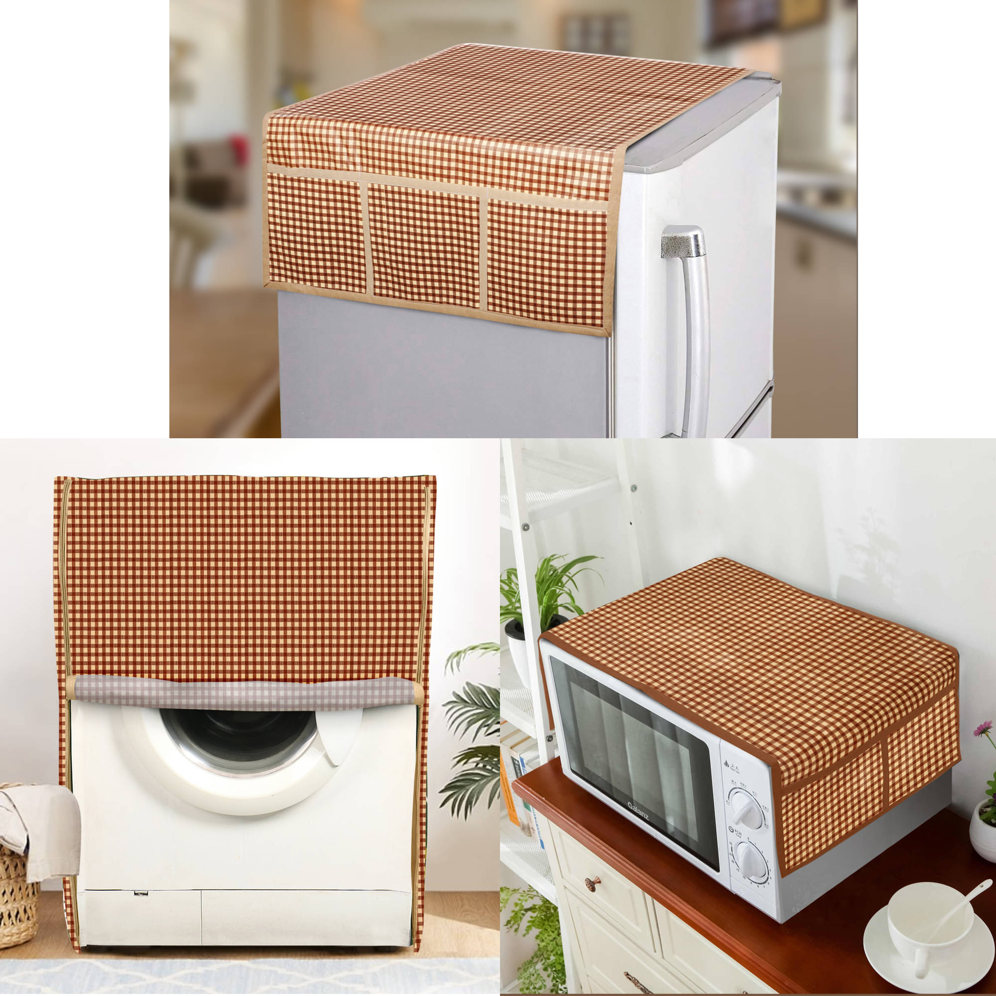 E-Retailer Set of 3 PVC Brown Fridge Top Cover E-Retailer Set of 3 PVC Brown Fridge Top Cover