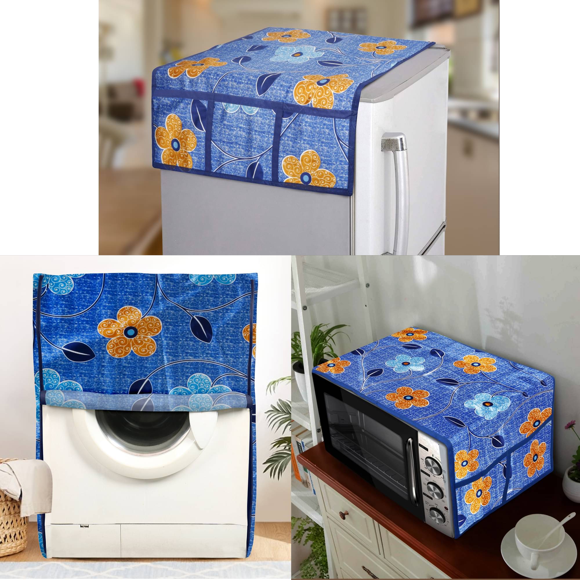     			E-Retailer Set of 3 Polyester Yellow Fridge Top Cover