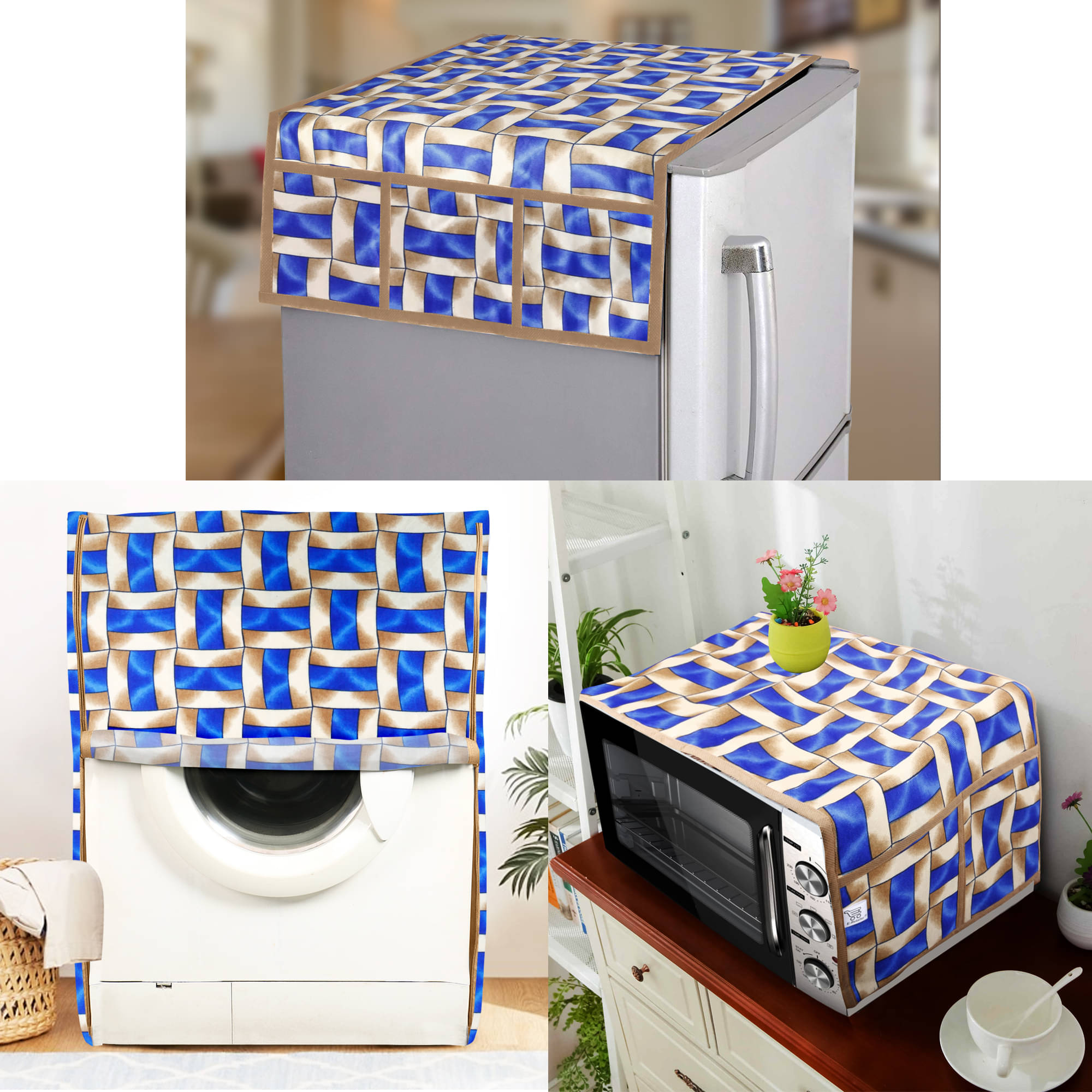 E-Retailer Set of 3 Polyester Blue Fridge Top Cover E-Retailer Set of 3 Polyester Blue Fridge Top Cover