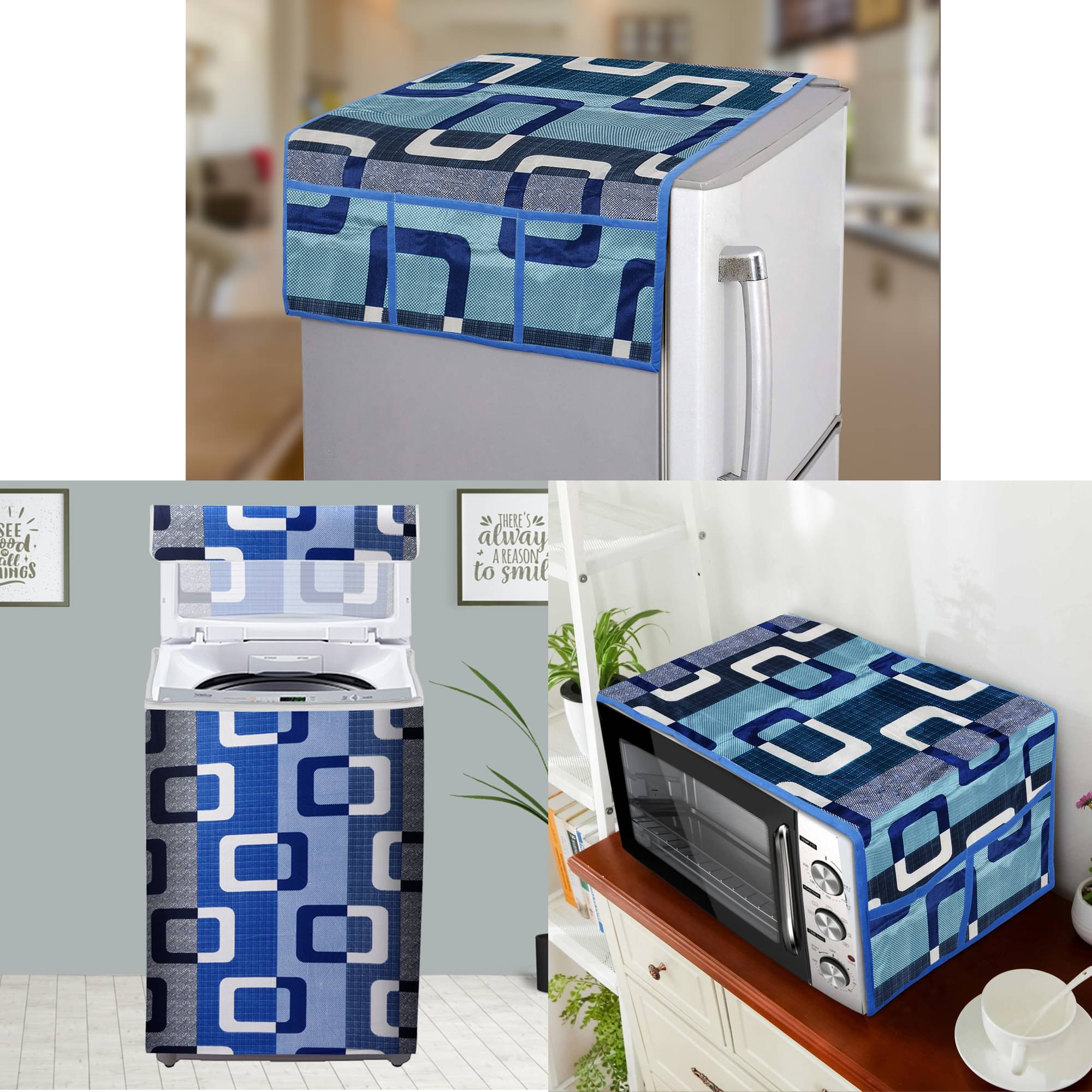 E-Retailer Set of 3 Polyester Blue Fridge Top Cover E-Retailer Set of 3 Polyester Blue Fridge Top Cover