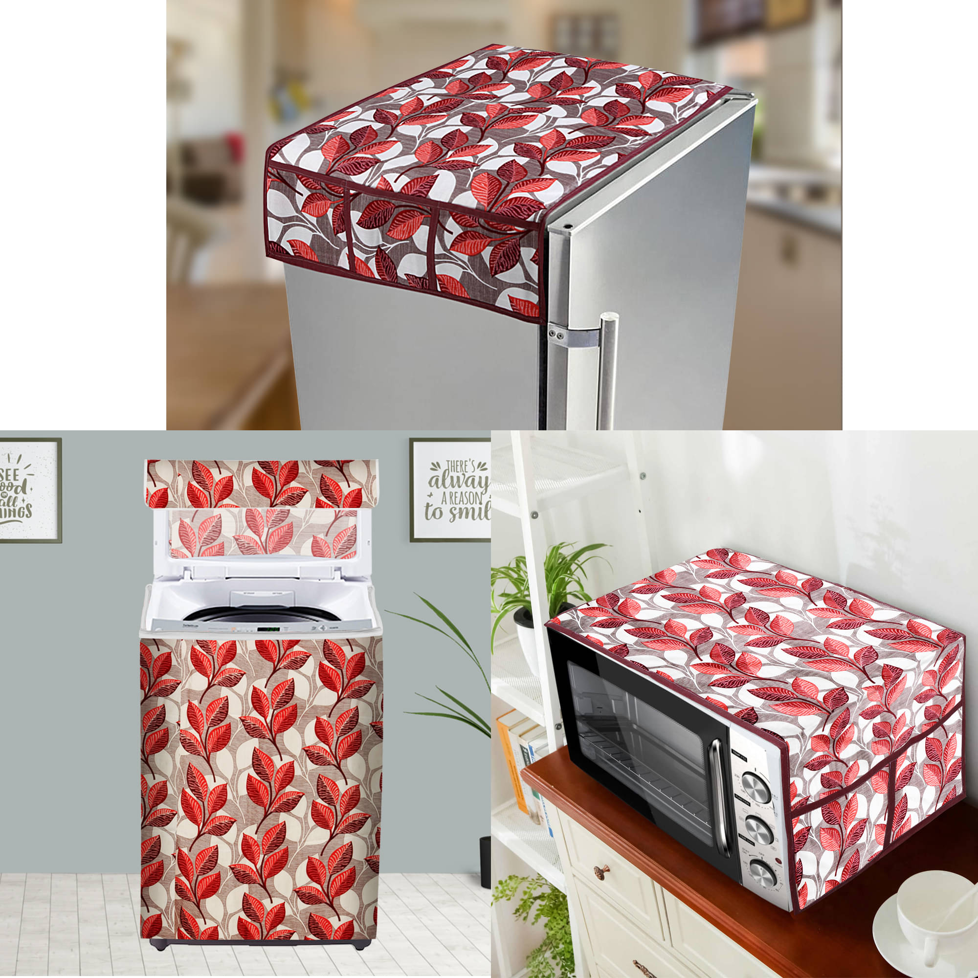 E-Retailer Set of 3 Polyester Pink Fridge Top Cover E-Retailer Set of 3 Polyester Pink Fridge Top Cover