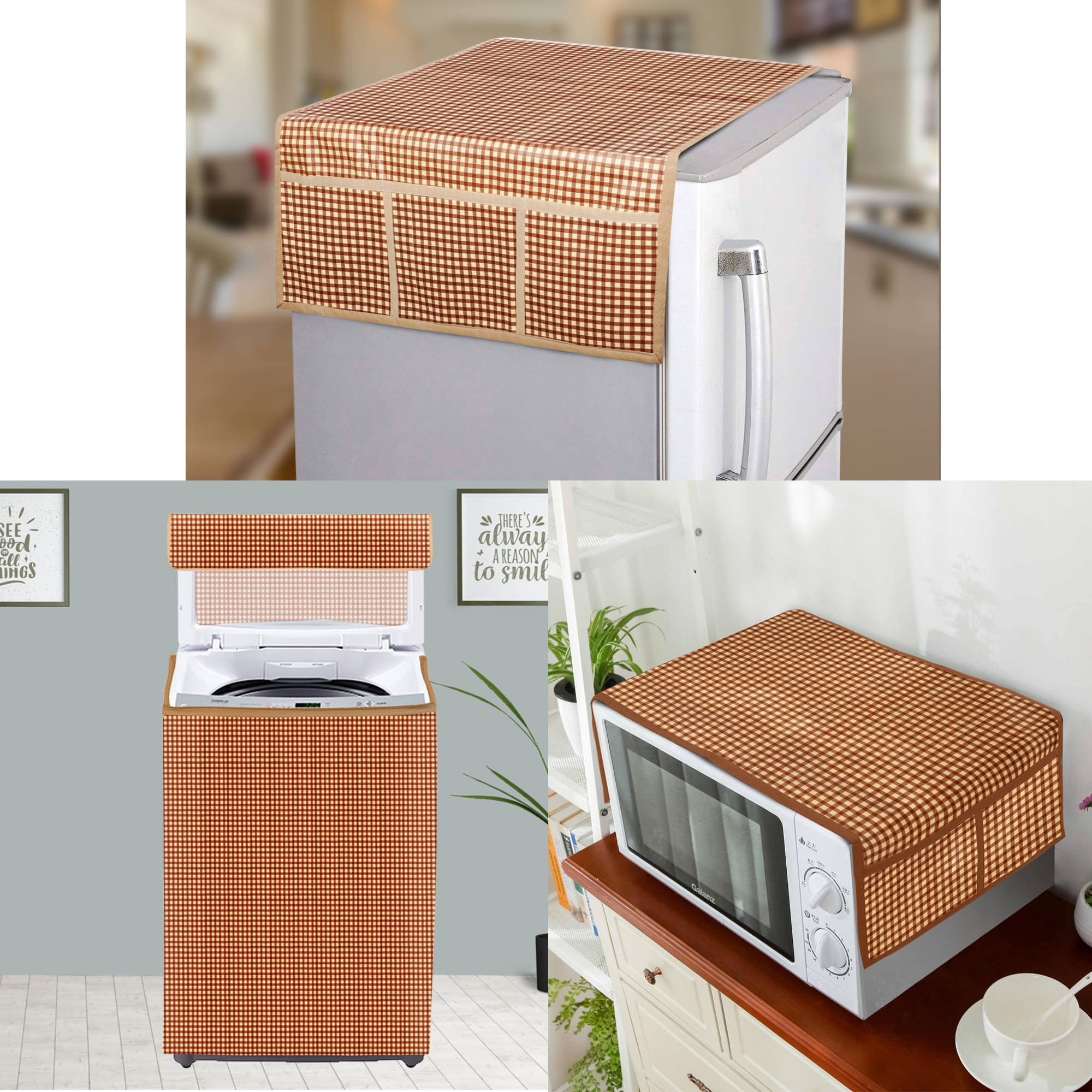     			E-Retailer Set of 3 PVC Brown Fridge Top Cover