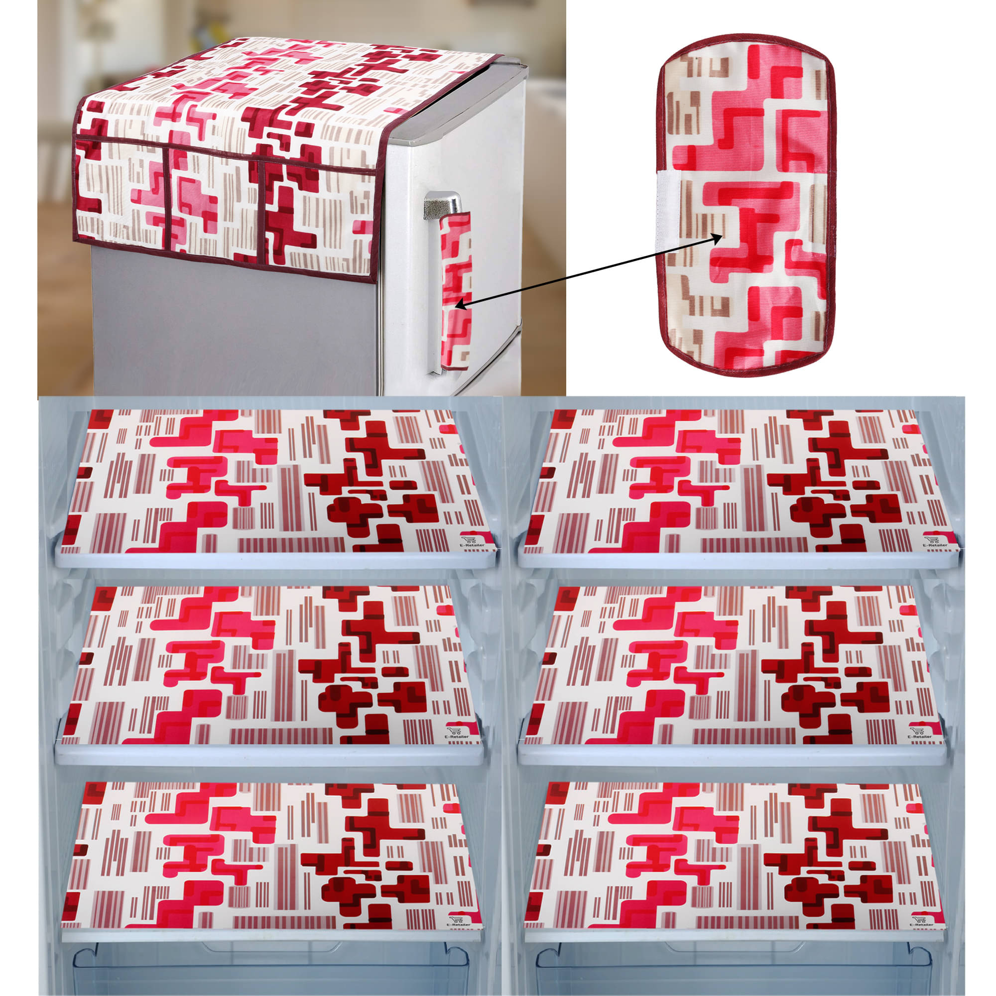     			E-Retailer Set of 8 PVC Maroon Fridge Top Cover