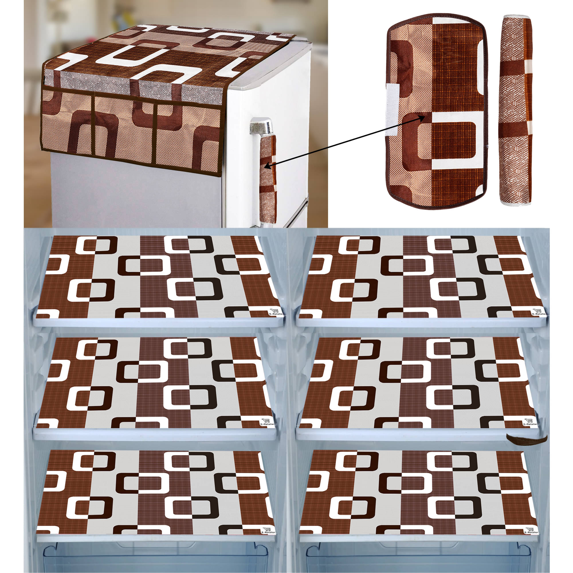     			E-Retailer Set of 9 PVC Brown Fridge Top Cover