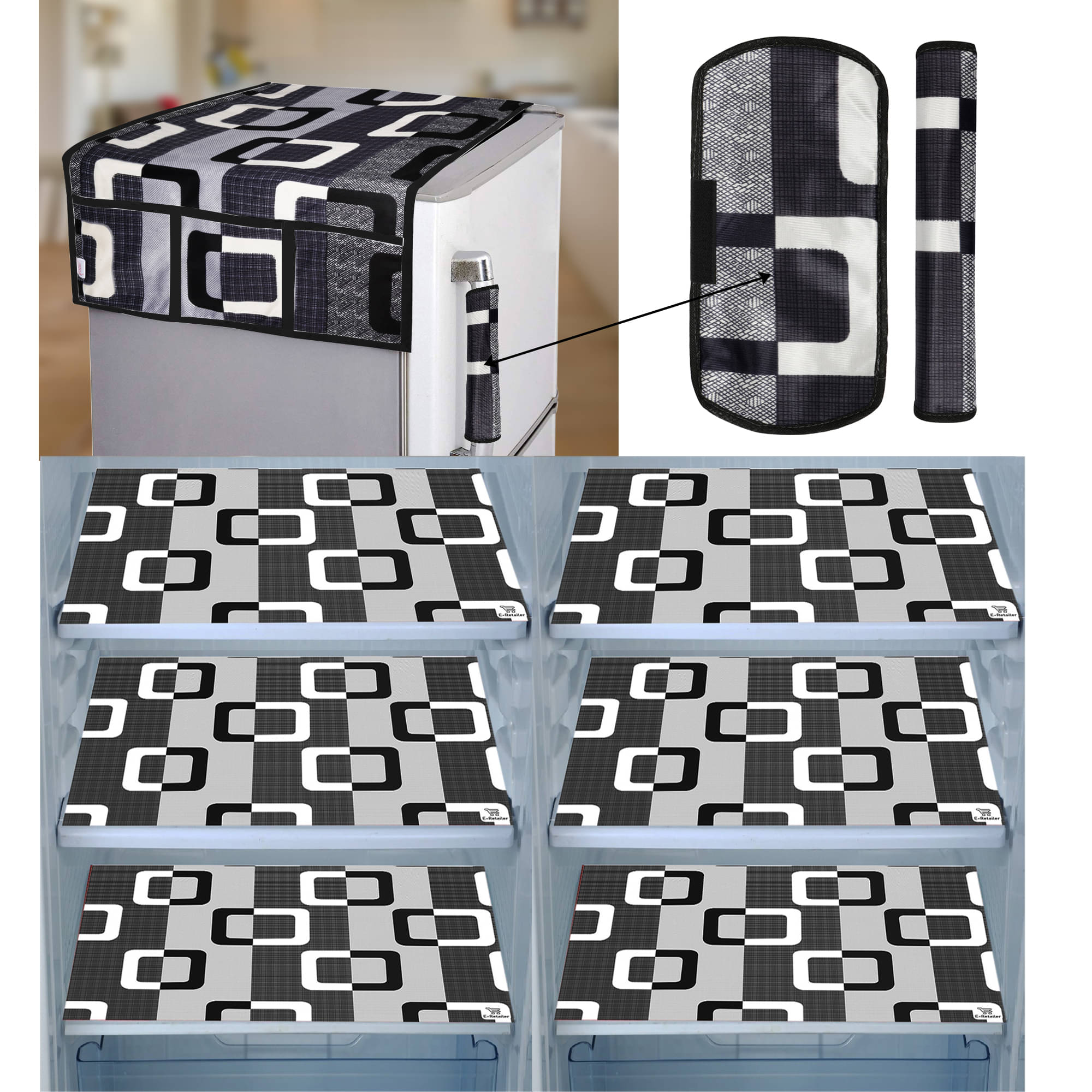 E-Retailer Set of 9 PVC Black Fridge Top Cover E-Retailer Set of 9 PVC Black Fridge Top Cover
