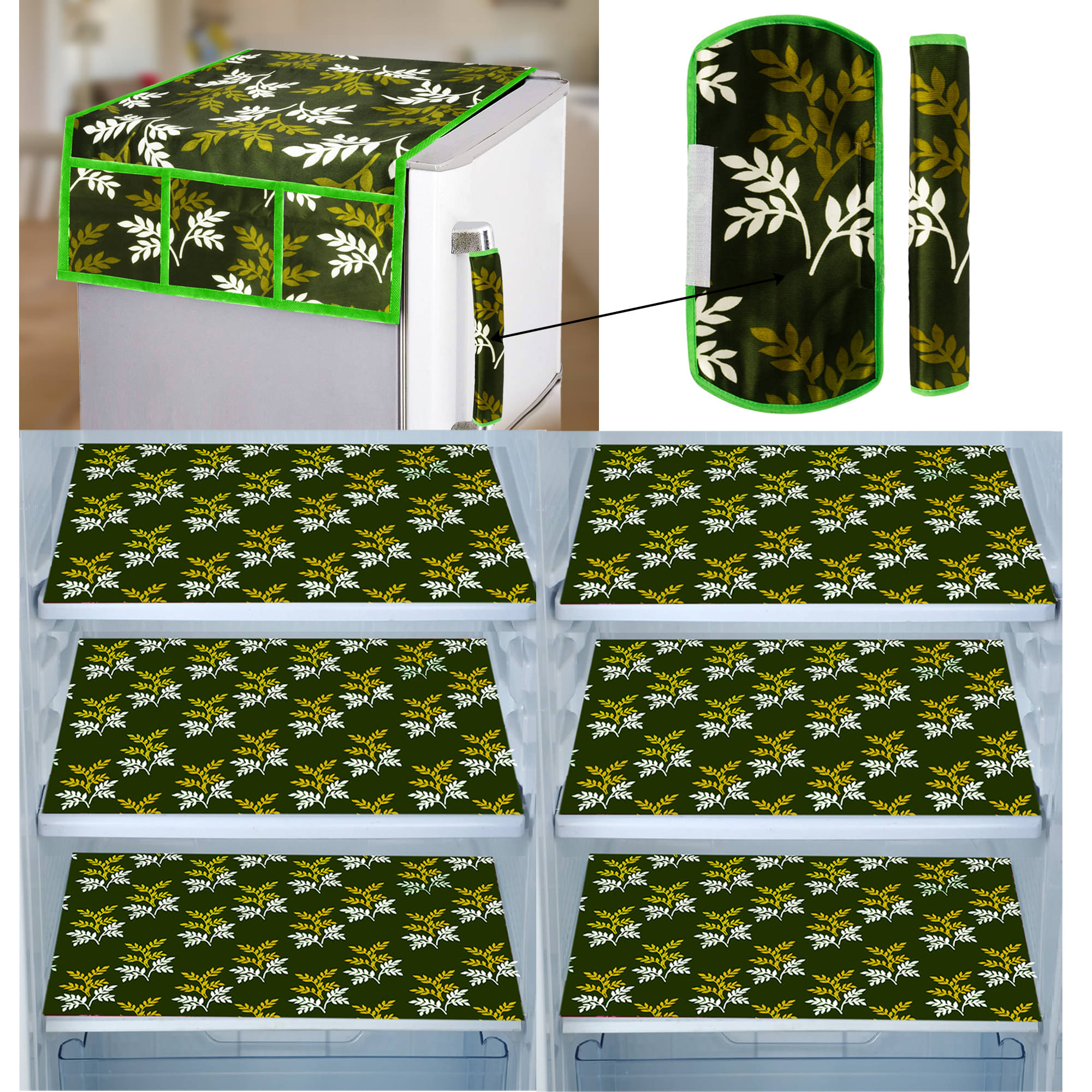 E-Retailer Set of 9 PVC Green Fridge Top Cover E-Retailer Set of 9 PVC Green Fridge Top Cover