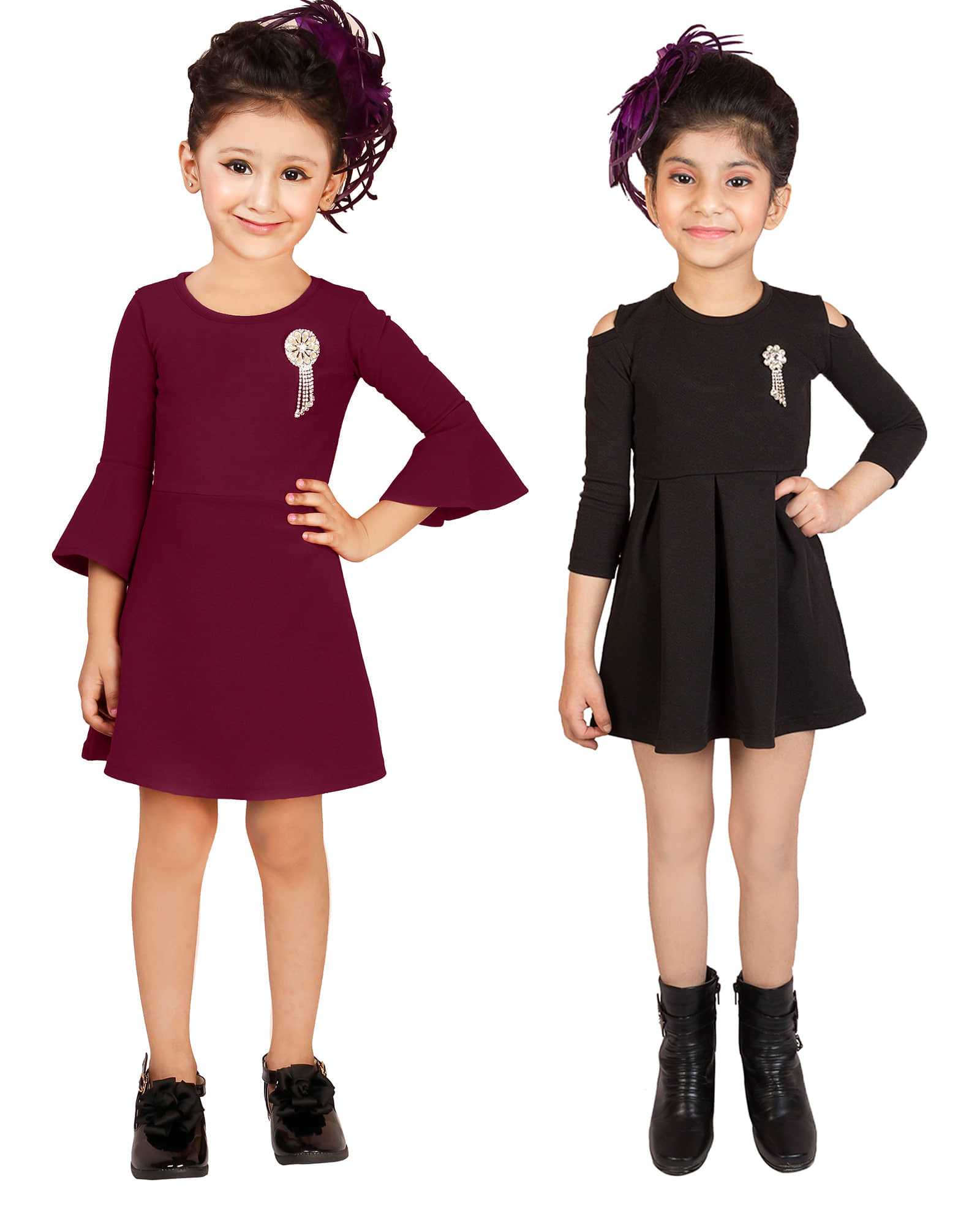 Addyvero Cotton Blend A-line For Girls ( Pack of 2 , Red & Black )