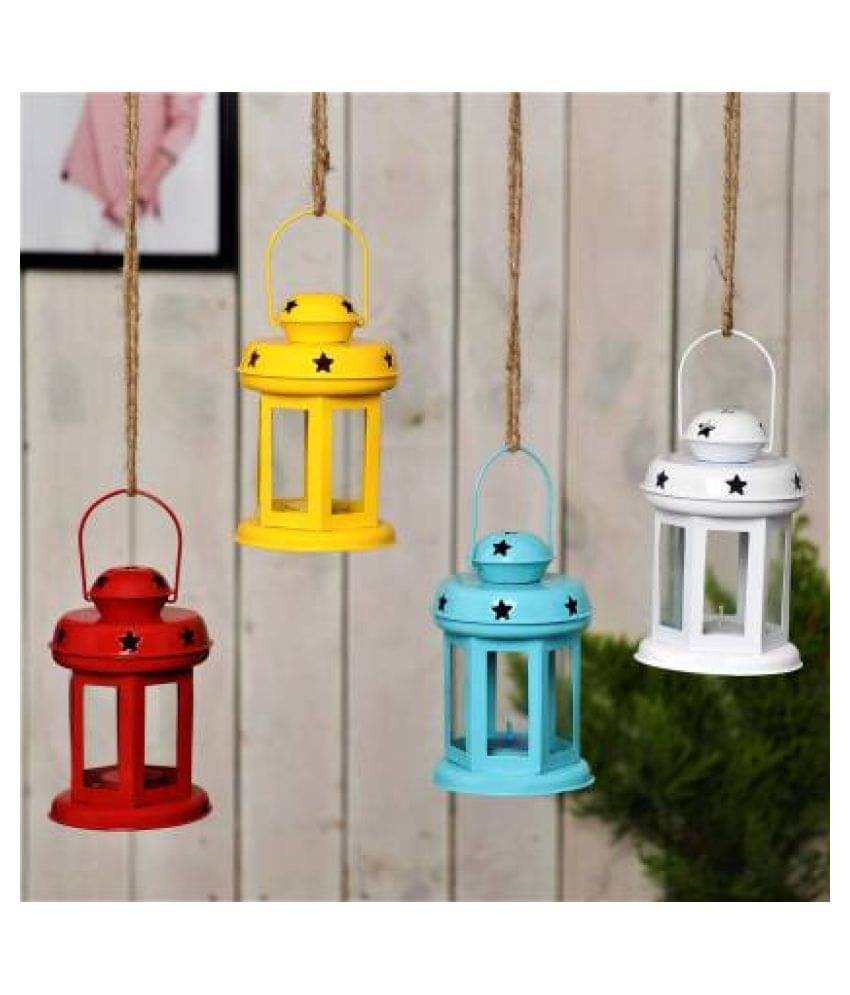     			Being Nawab Multicolour Table Top and Hanging Iron Tea Light Holder - Pack of 4