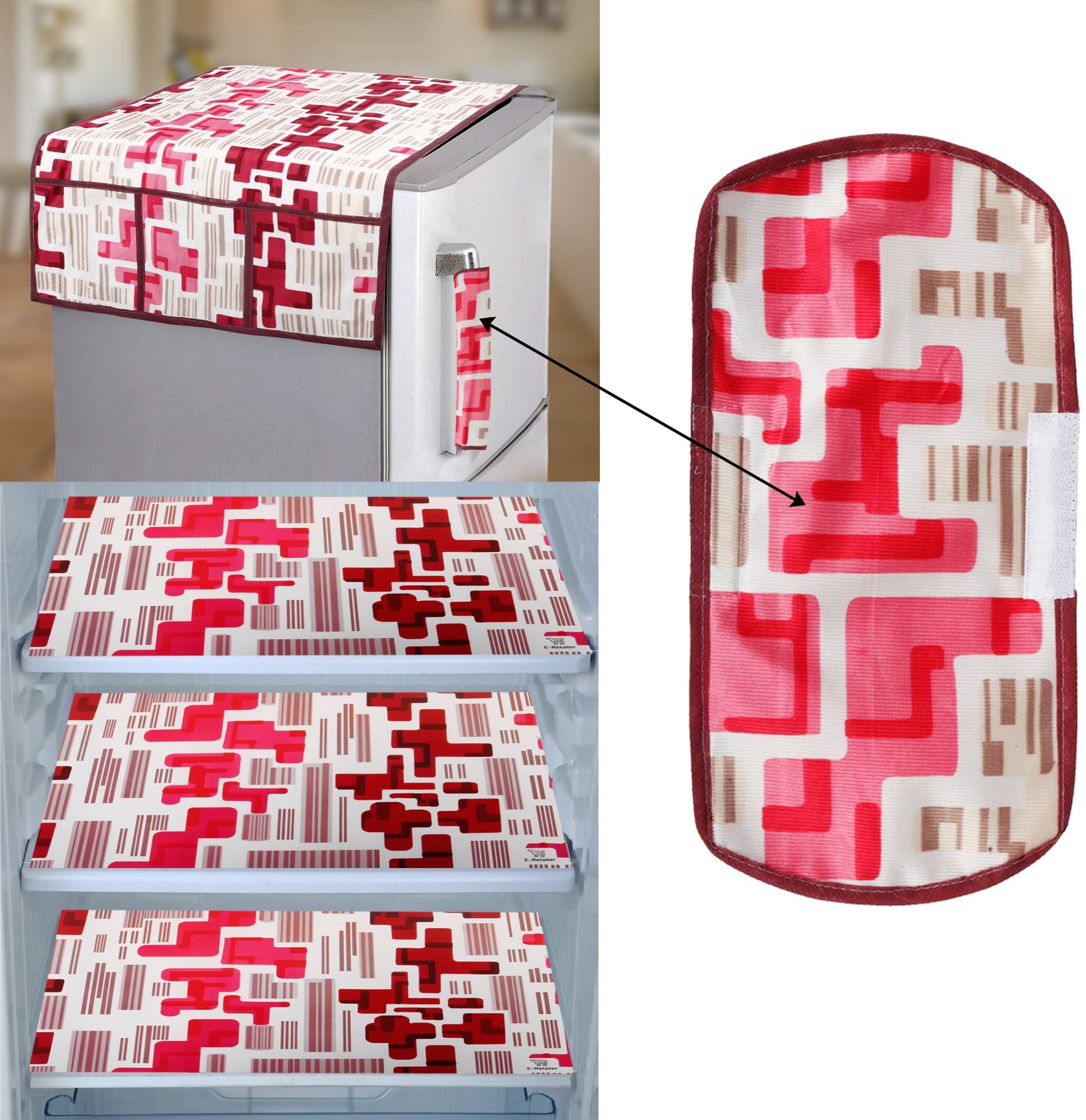     			E-Retailer Set of 5 PVC Red Fridge Top Cover