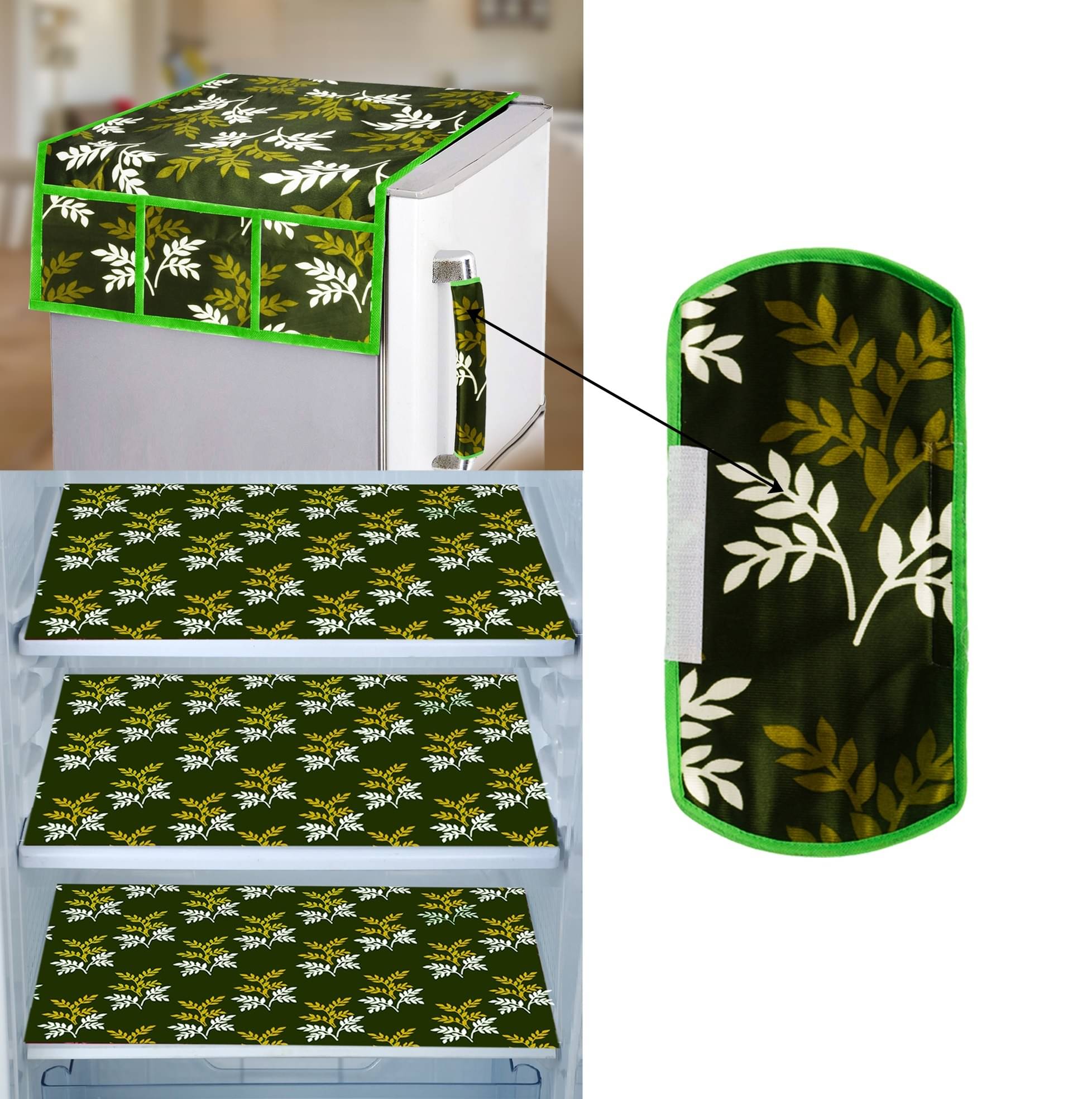 E-Retailer Set of 5 PVC Green Fridge Top Cover E-Retailer Set of 5 PVC Green Fridge Top Cover