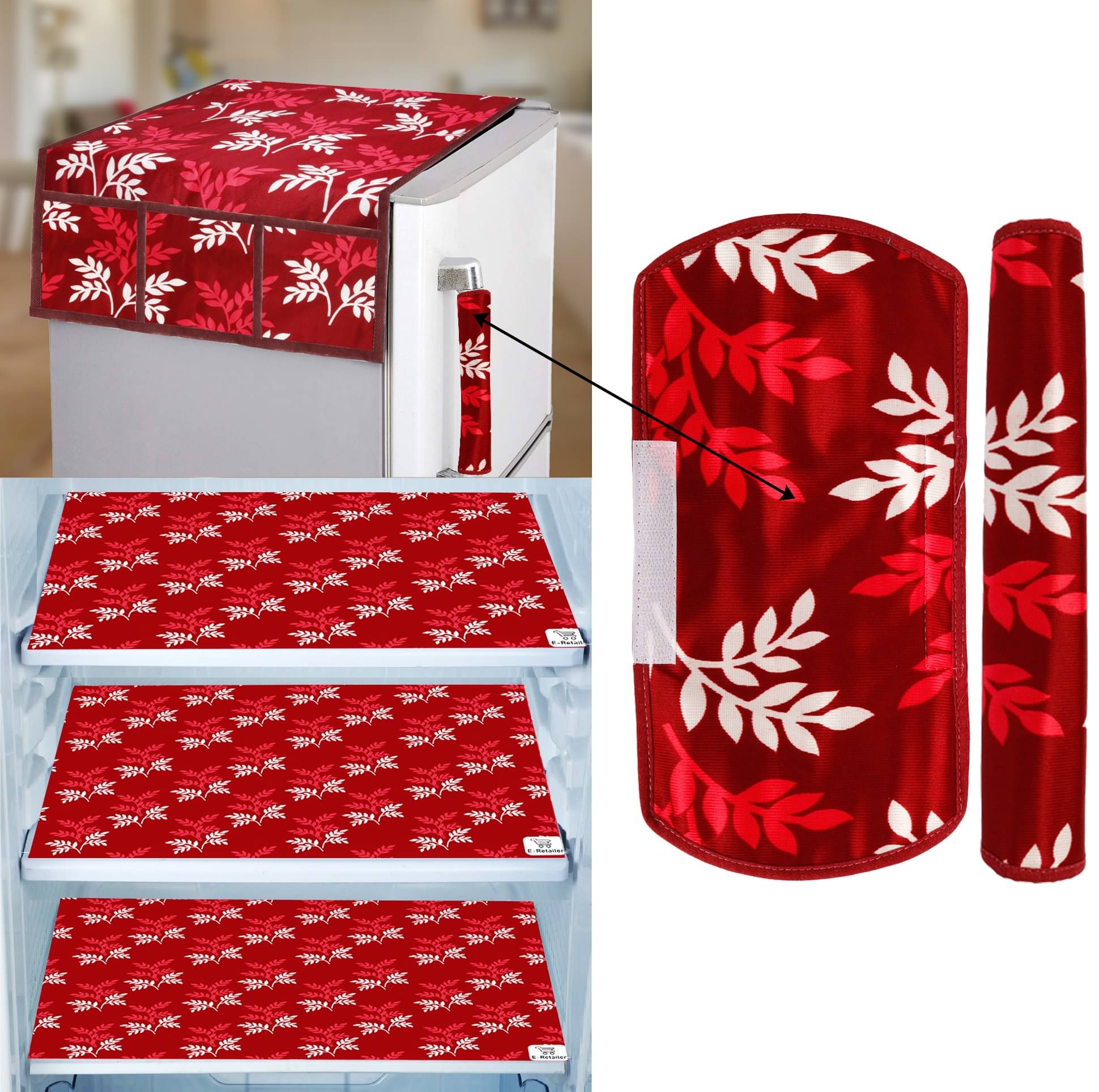 E-Retailer Set of 6 PVC Maroon Fridge Top Cover E-Retailer Set of 6 PVC Maroon Fridge Top Cover