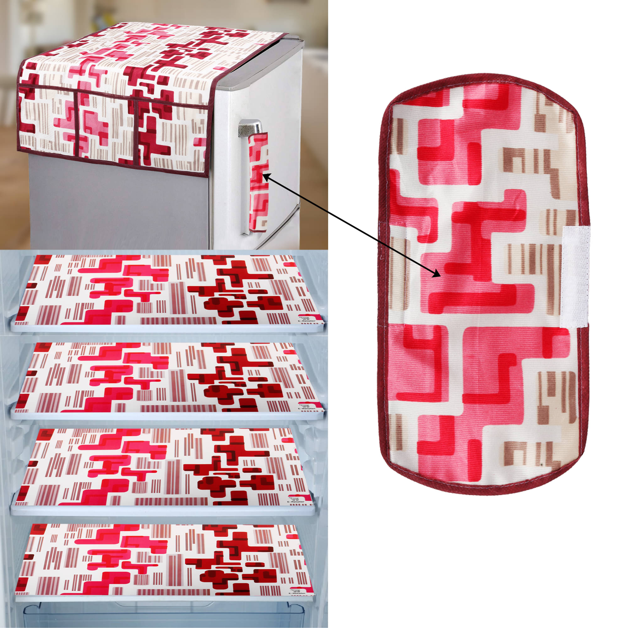 E-Retailer Set of 6 PVC Red Fridge Top Cover E-Retailer Set of 6 PVC Red Fridge Top Cover