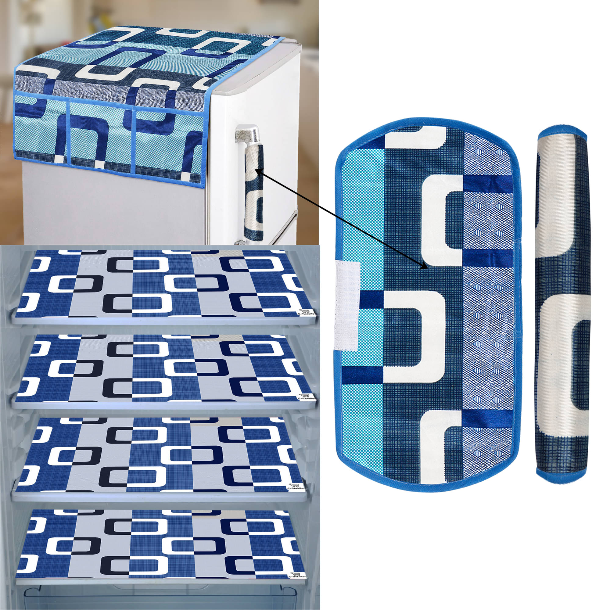 E-Retailer Set of 7 PVC Blue Fridge Top Cover E-Retailer Set of 7 PVC Blue Fridge Top Cover