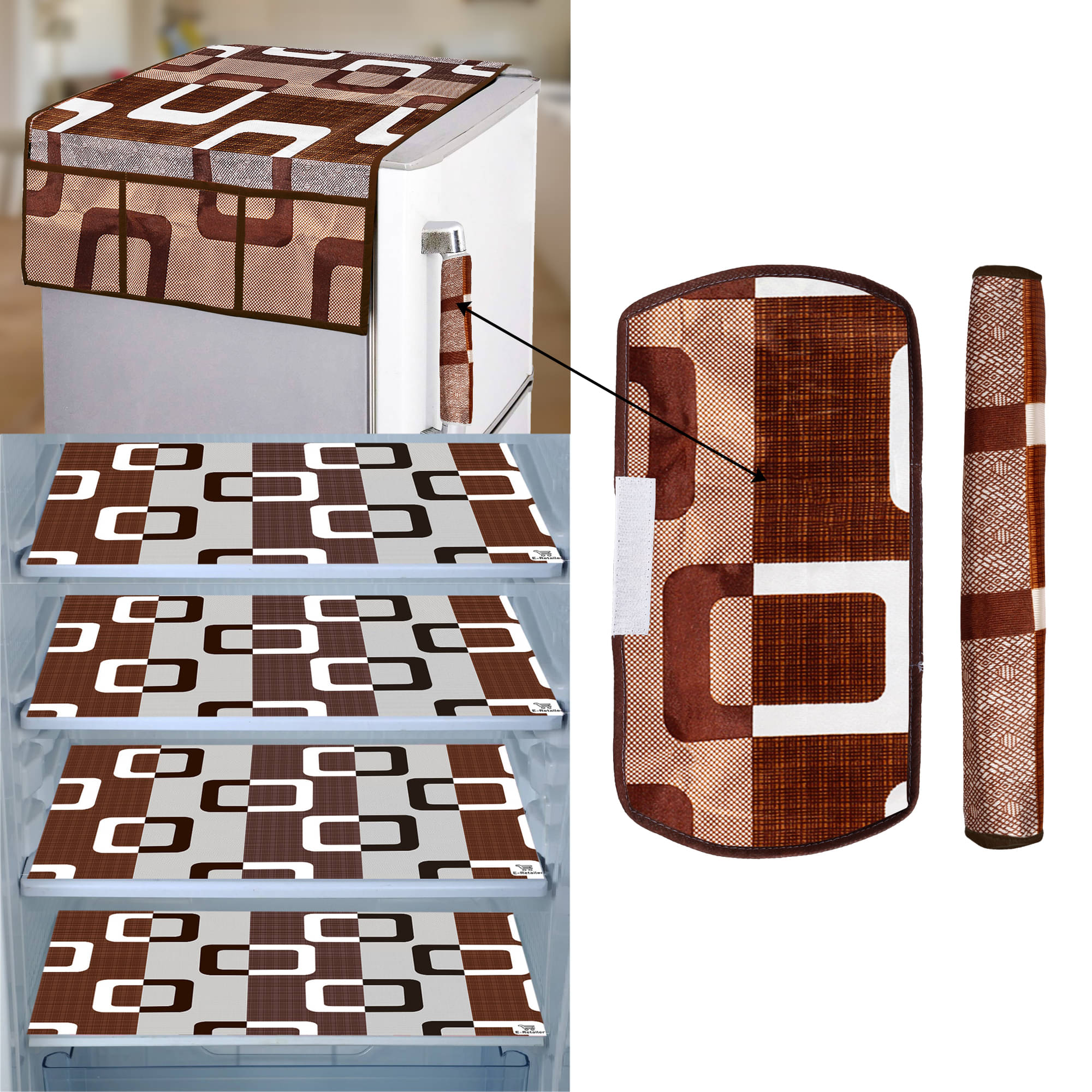 E-Retailer Set of 7 PVC Brown Fridge Top Cover E-Retailer Set of 7 PVC Brown Fridge Top Cover