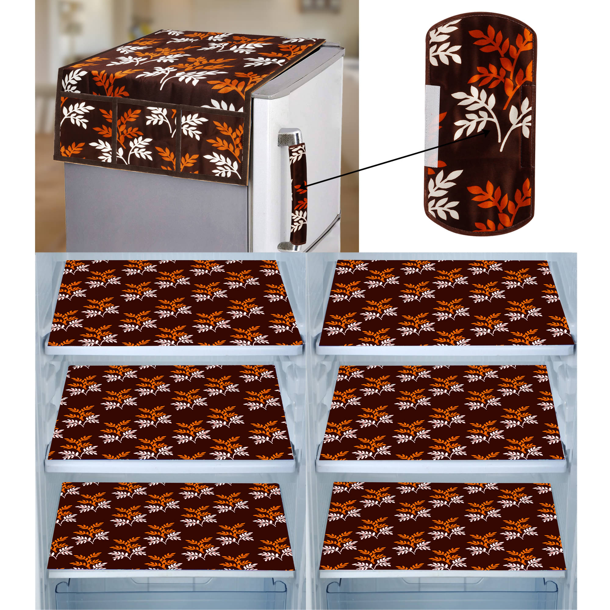 E-Retailer Set of 8 PVC Brown Fridge Top Cover E-Retailer Set of 8 PVC Brown Fridge Top Cover