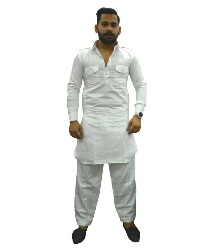Preen White Cotton Pathani Suit Pack of 1 - Kurtas & Kurta Sets | Buy online on ZillyBuy