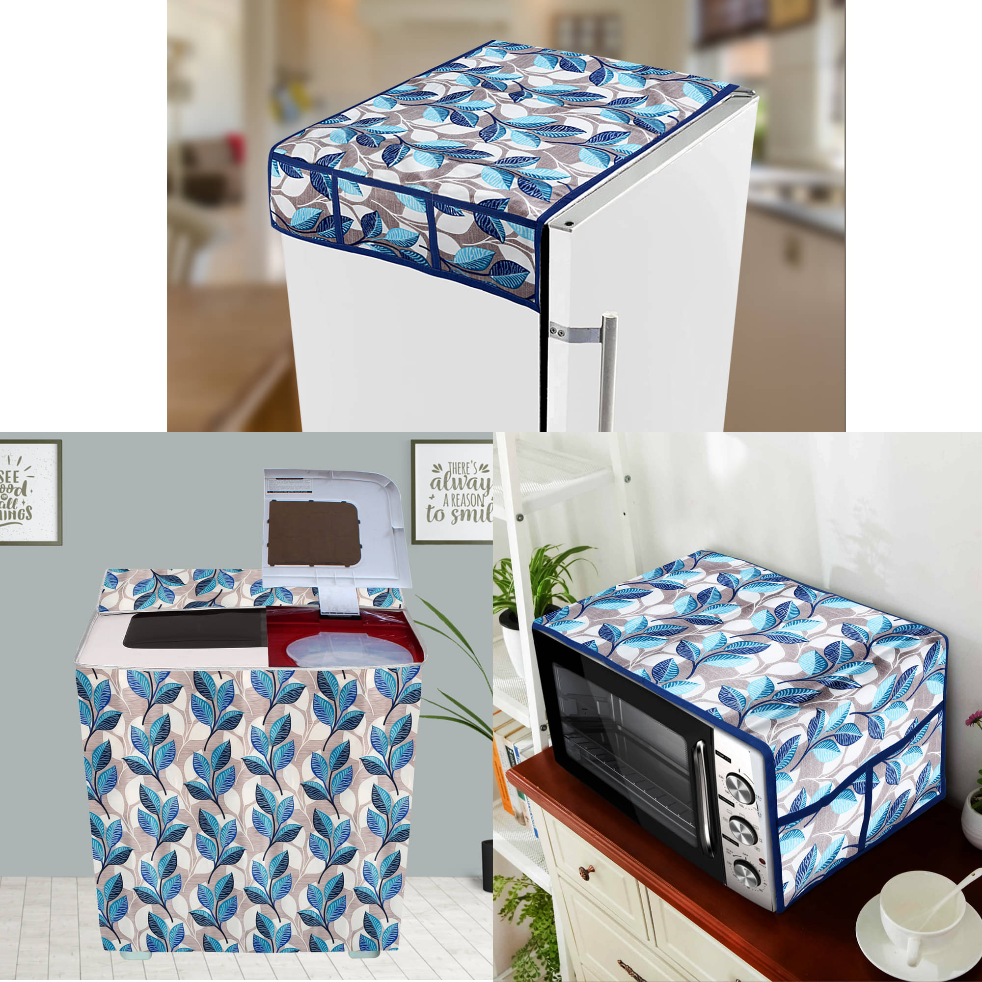 E-Retailer Set of 3 Polyester Blue Fridge Top Cover E-Retailer Set of 3 Polyester Blue Fridge Top Cover