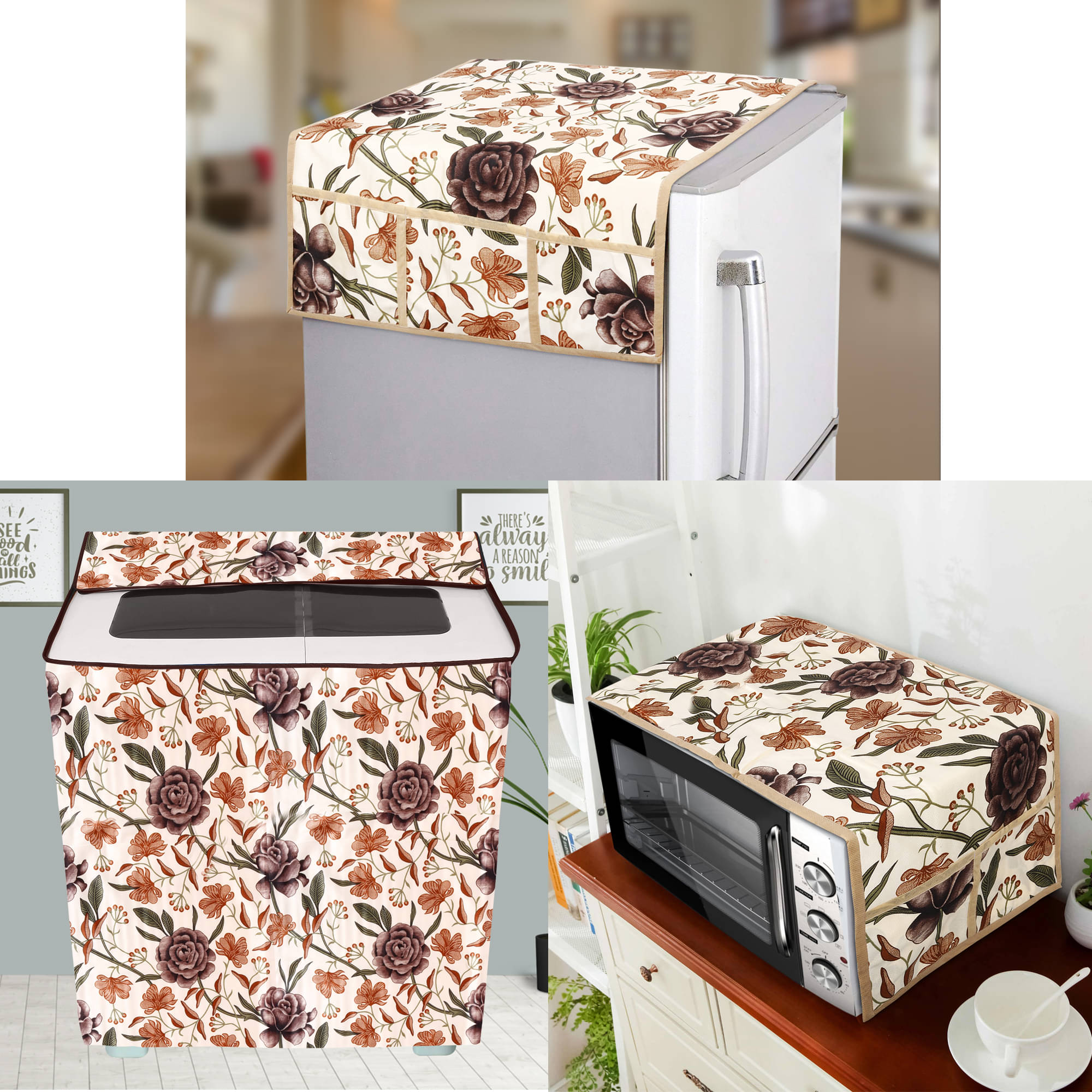 E-Retailer Set of 3 Polyester Brown Fridge Top Cover E-Retailer Set of 3 Polyester Brown Fridge Top Cover