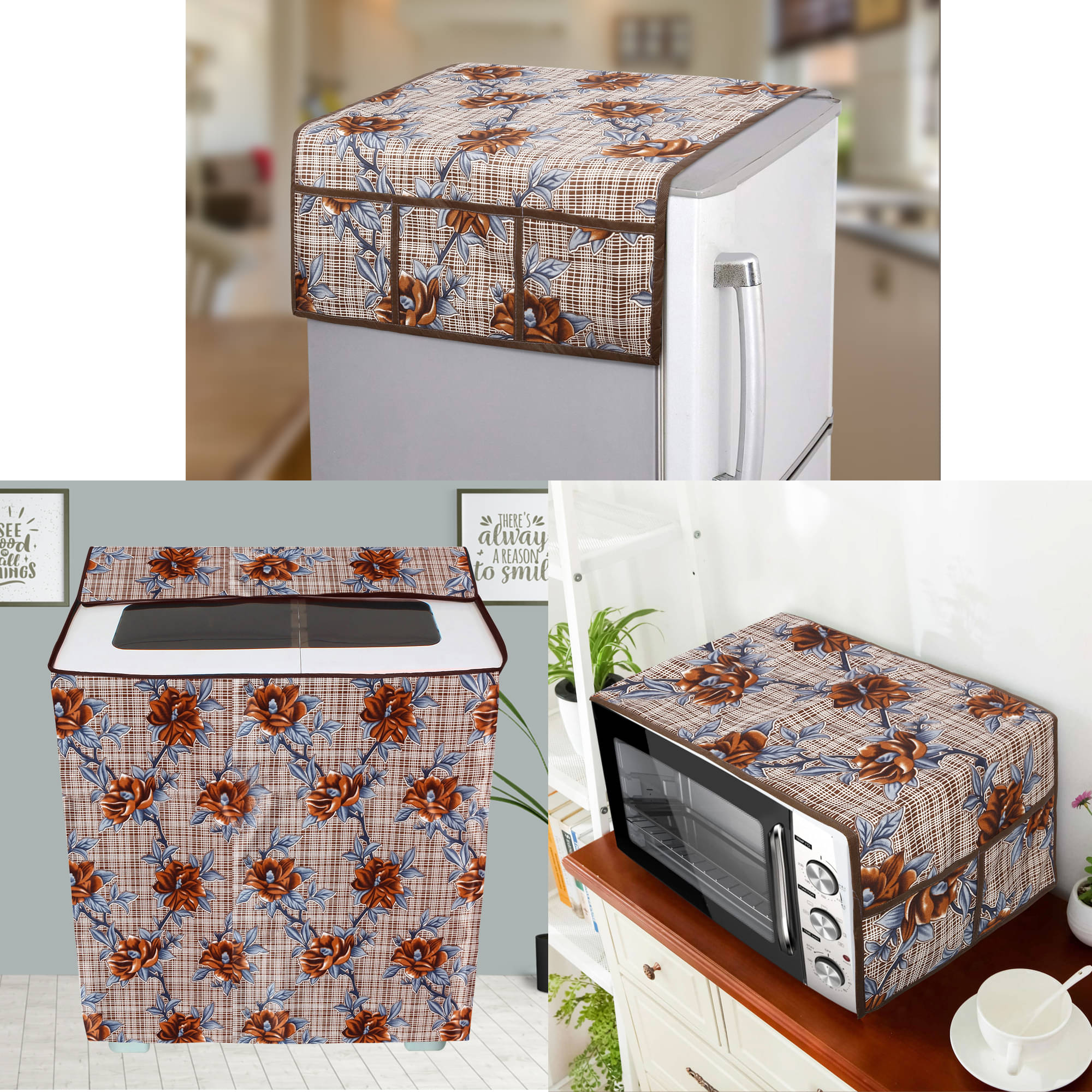 E-Retailer Set of 3 Polyester Brown Fridge Top Cover E-Retailer Set of 3 Polyester Brown Fridge Top Cover