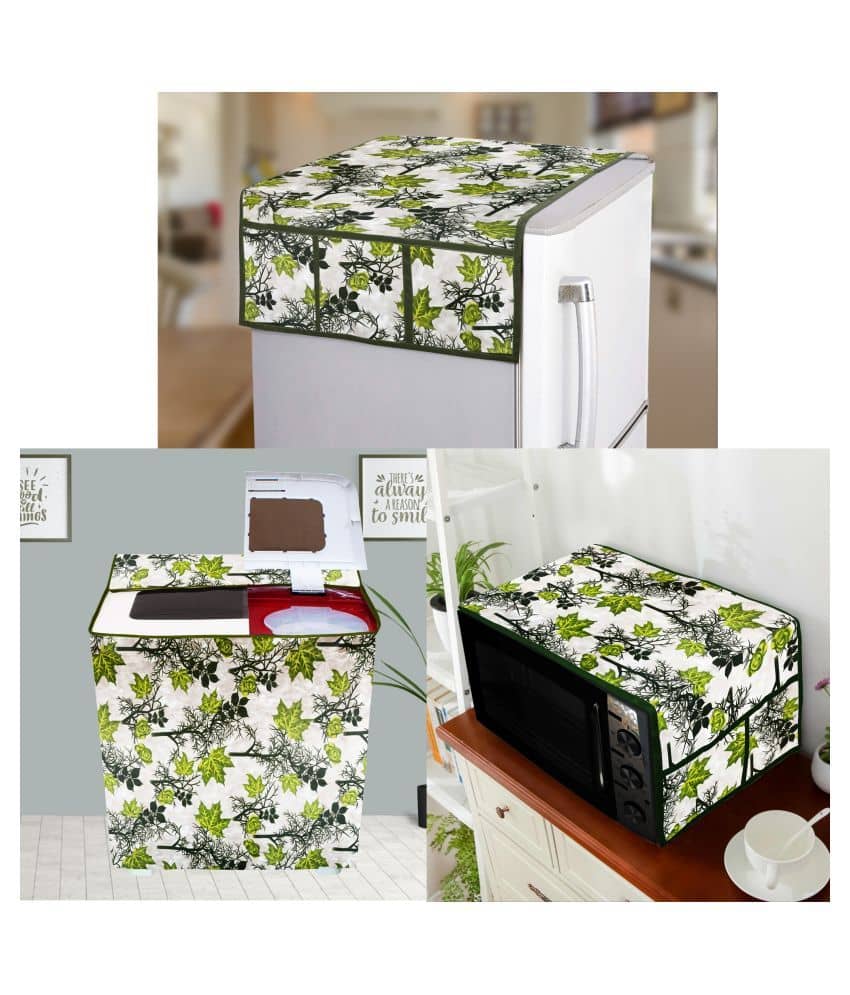 E-Retailer Set of 3 Polyester Green Fridge Top Cover