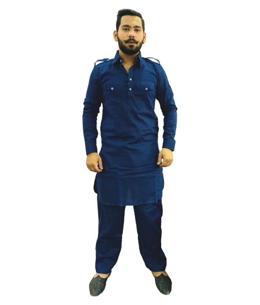 Preen Blue Cotton Pathani Suit Single Pack - Kurtas & Kurta Sets | Buy online on ZillyBuy