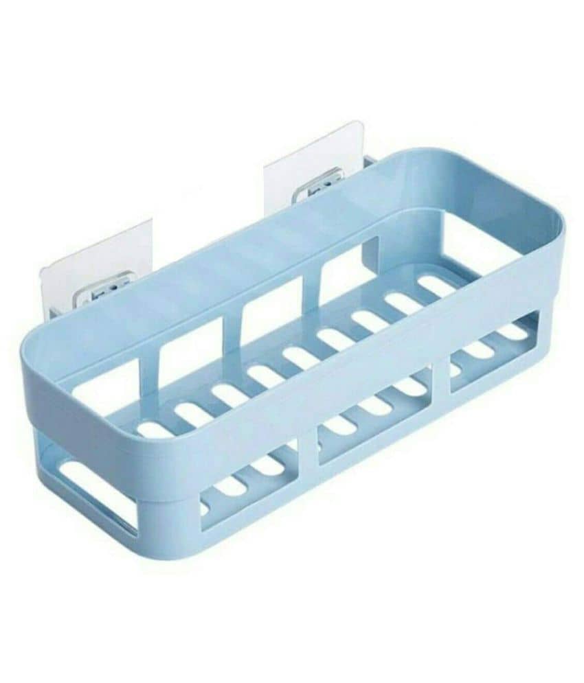 Kitchen Shelf Storage Rack Self Adhesive Traceless Rectangular Box Organizer Plastic Hanging Toilet Bathroom Desktop Wall Mount No Driling Required (Multicolor)