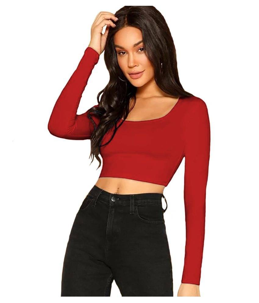 THE BLAZZE Cotton Crop Tops - Red     			THE BLAZZE Cotton Crop Tops - Red