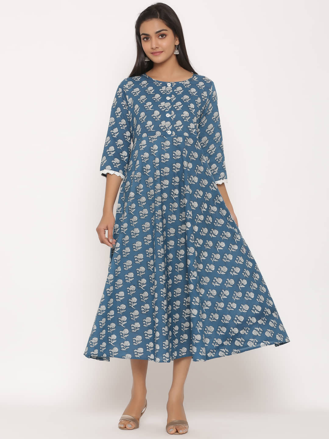 miravan - Blue Cotton Women's Flared Kurti - Kurtis, Tunics | Buy online on ZillyBuy