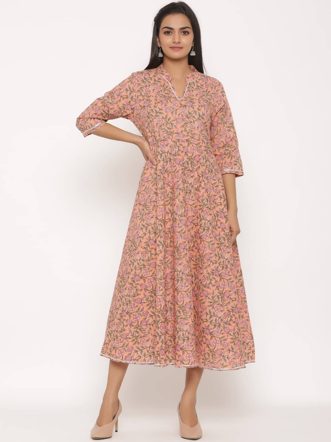 miravan - Orange Cotton Women's Flared Kurti - Kurtis, Tunics | Buy online on ZillyBuy