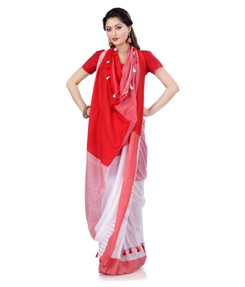 Desh Bidesh Cotton Self Design Saree With Unstitched Blouse Piece ( Red )     			Desh Bidesh Cotton Self Design Saree With Unstitched Blouse Piece ( Red )
