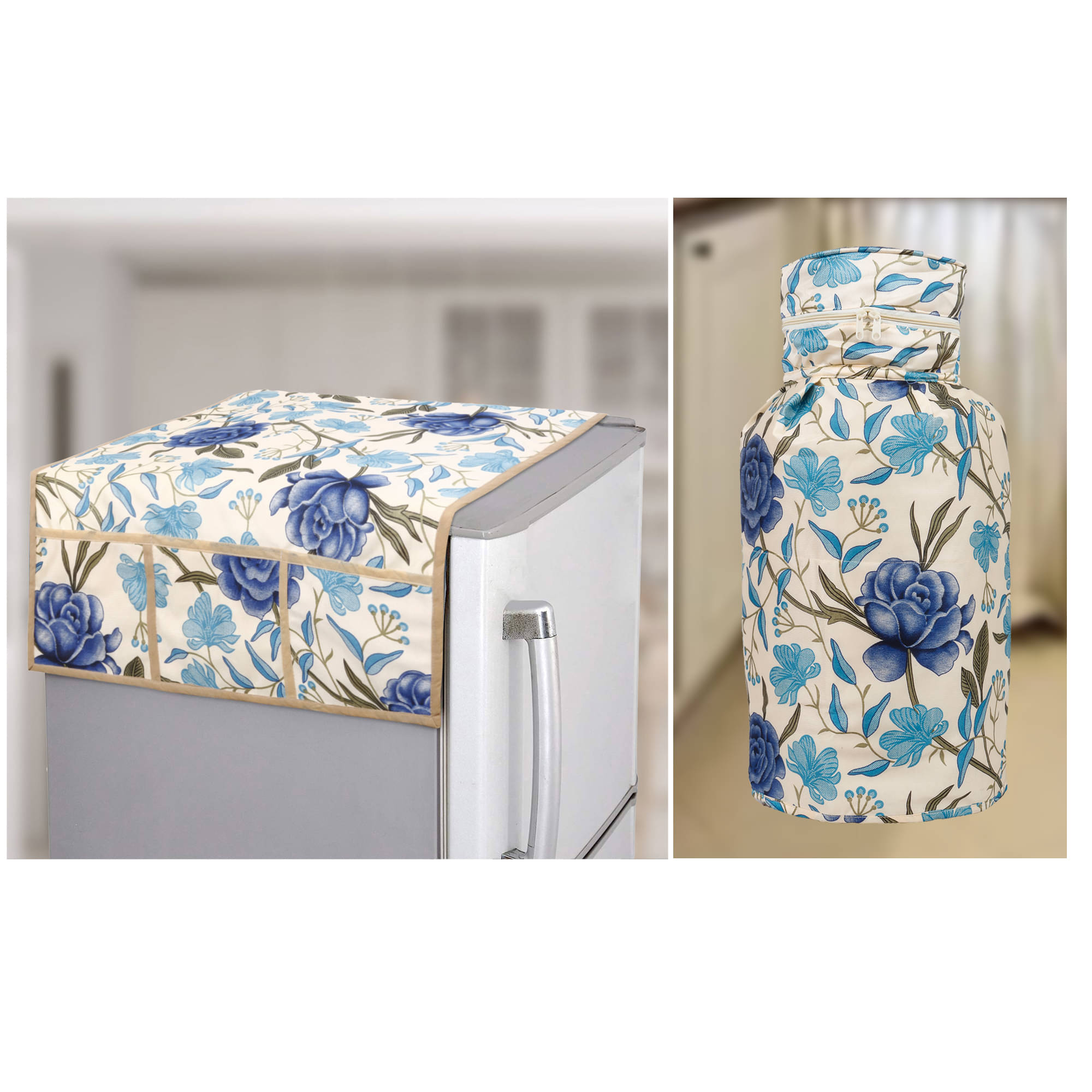     			E-Retailer Set of 2 Polyester Blue Fridge Top Cover