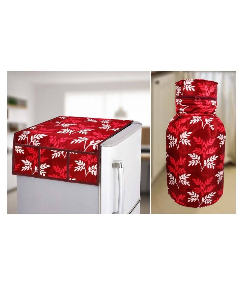 E-Retailer Set of 2 Polyester Maroon Fridge Top Cover E-Retailer Set of 2 Polyester Maroon Fridge Top Cover